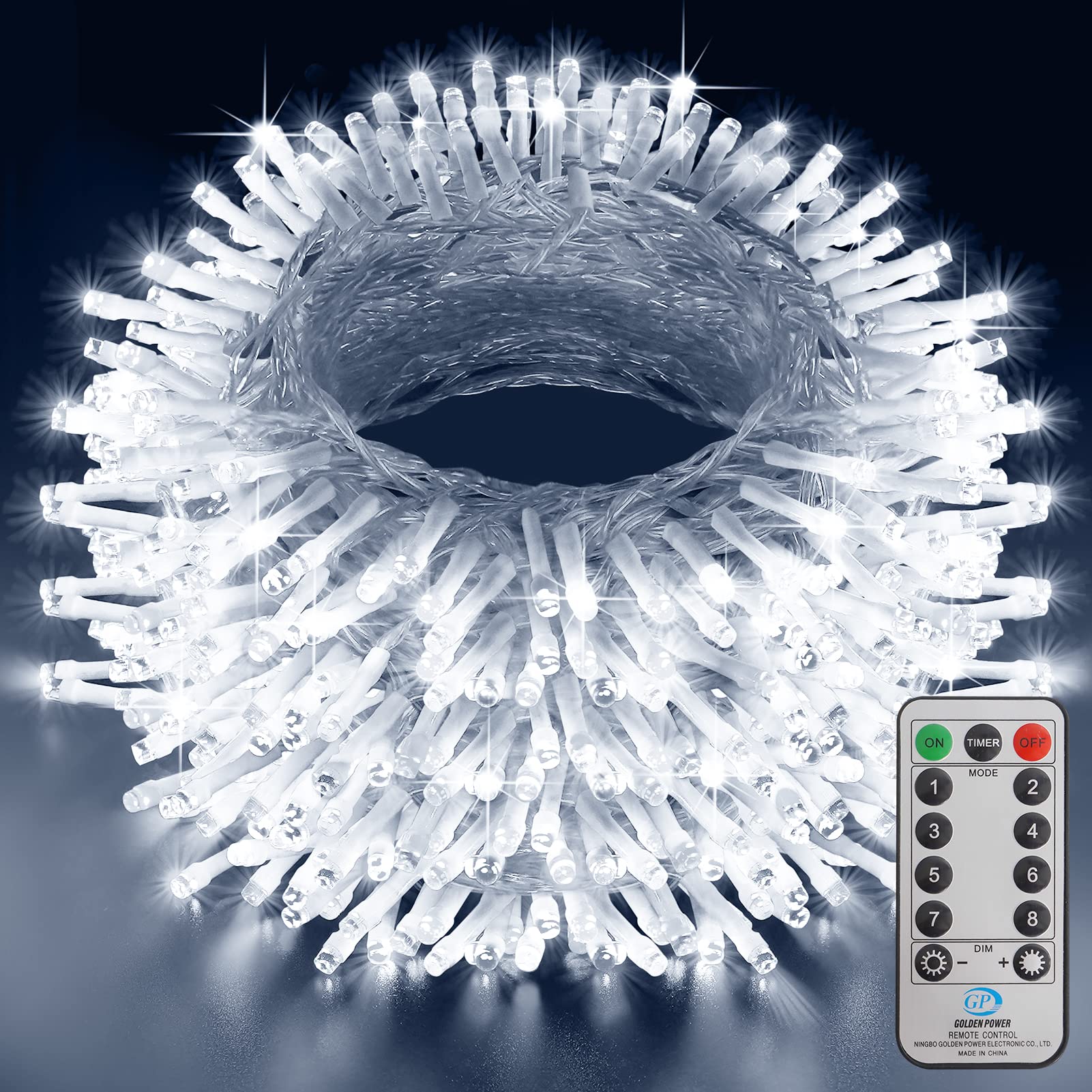 Hezbjiti 394FT Christmas String Lights - 1000 LED, Cold White, 8 Modes, Remote & Timer for Outdoor Decor, Weddings, Parties