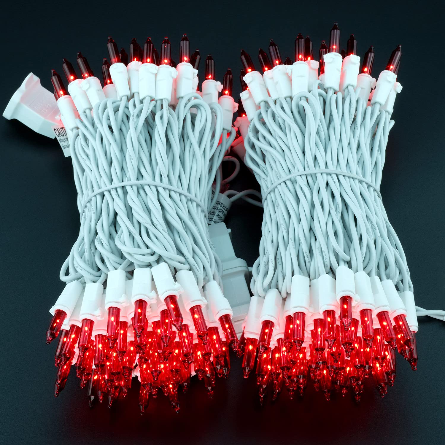 Yuletime Red Christmas String Lights, 200 Count, 66 Ft, Ul Certified, Incandescent Mini Light Set With White Wire