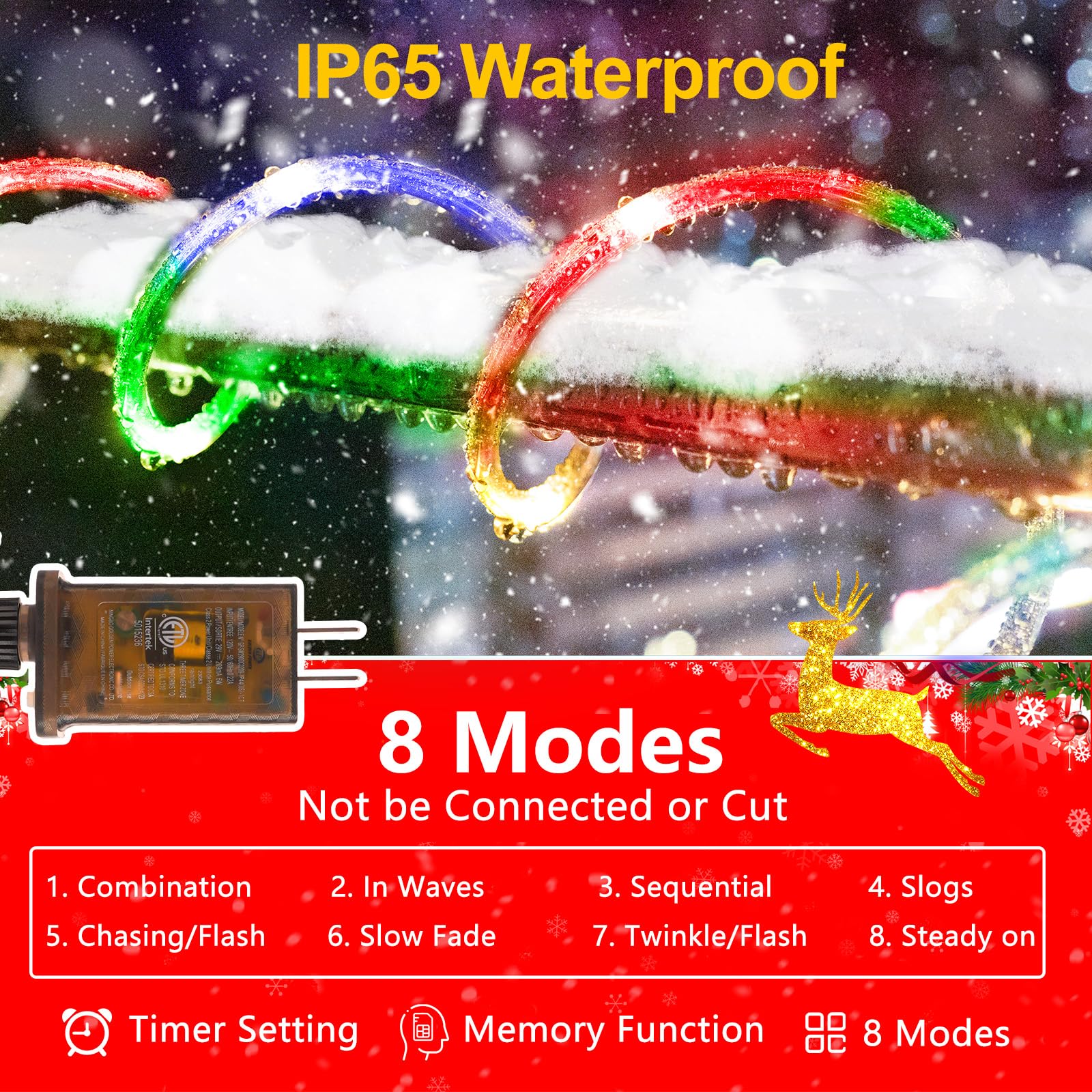KNONEW 164FT 1000LED Multicolor Rope Lights - Waterproof String Lights for Indoor/Outdoor Use, 8 Modes, Ideal for Weddings & Holiday Decor