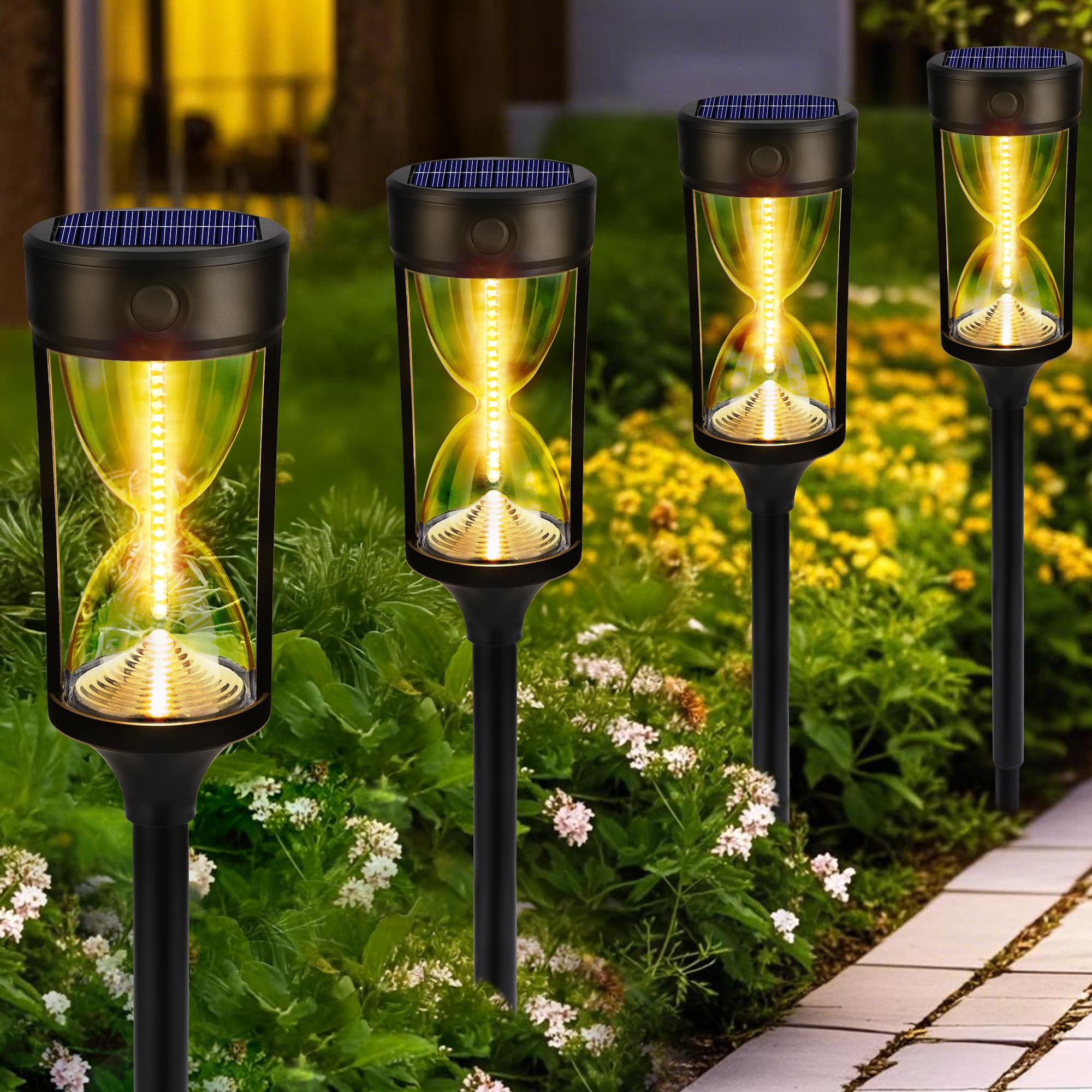 Toodour Solar Pathway Lights - 4 Pack, Waterproof, Warm White, Model TD-SSLDC-V-4, Auto On/Off for Yard, Garden, Patio, Walkway Decor