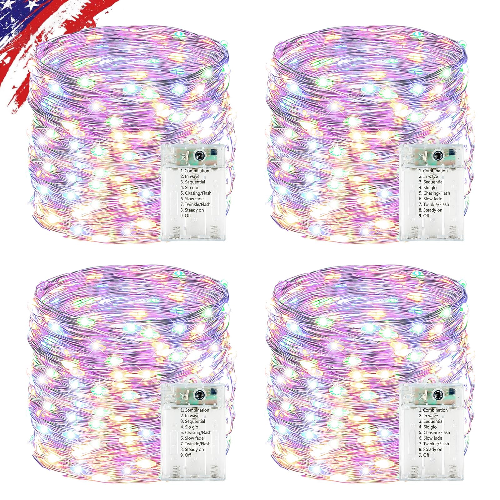 4 Pack Cuttable Fairy Lights Battery Operated  Waterproof 20FT 60LED Twinkle Lights with Timer Indoor Outdoor  Fairy Battery String Light for Bedroom  Classroom  Wedding  Christmas D?cor(Multicolor)