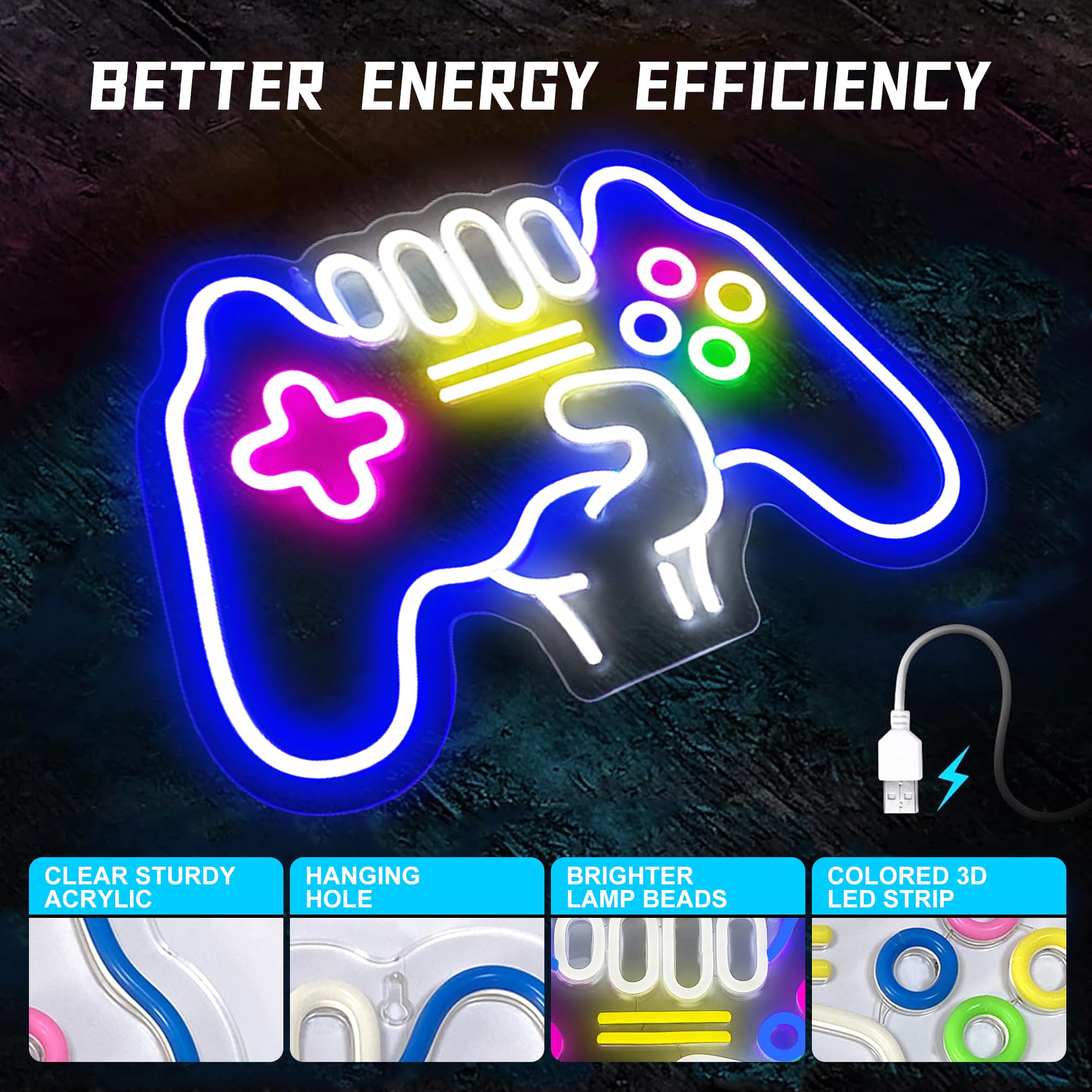 HancraStore Gamer Neon Sign - Controller Shape, Dimmable Wall Decor - Silicone, Gamer Neon Sign, Model HancraStore-117