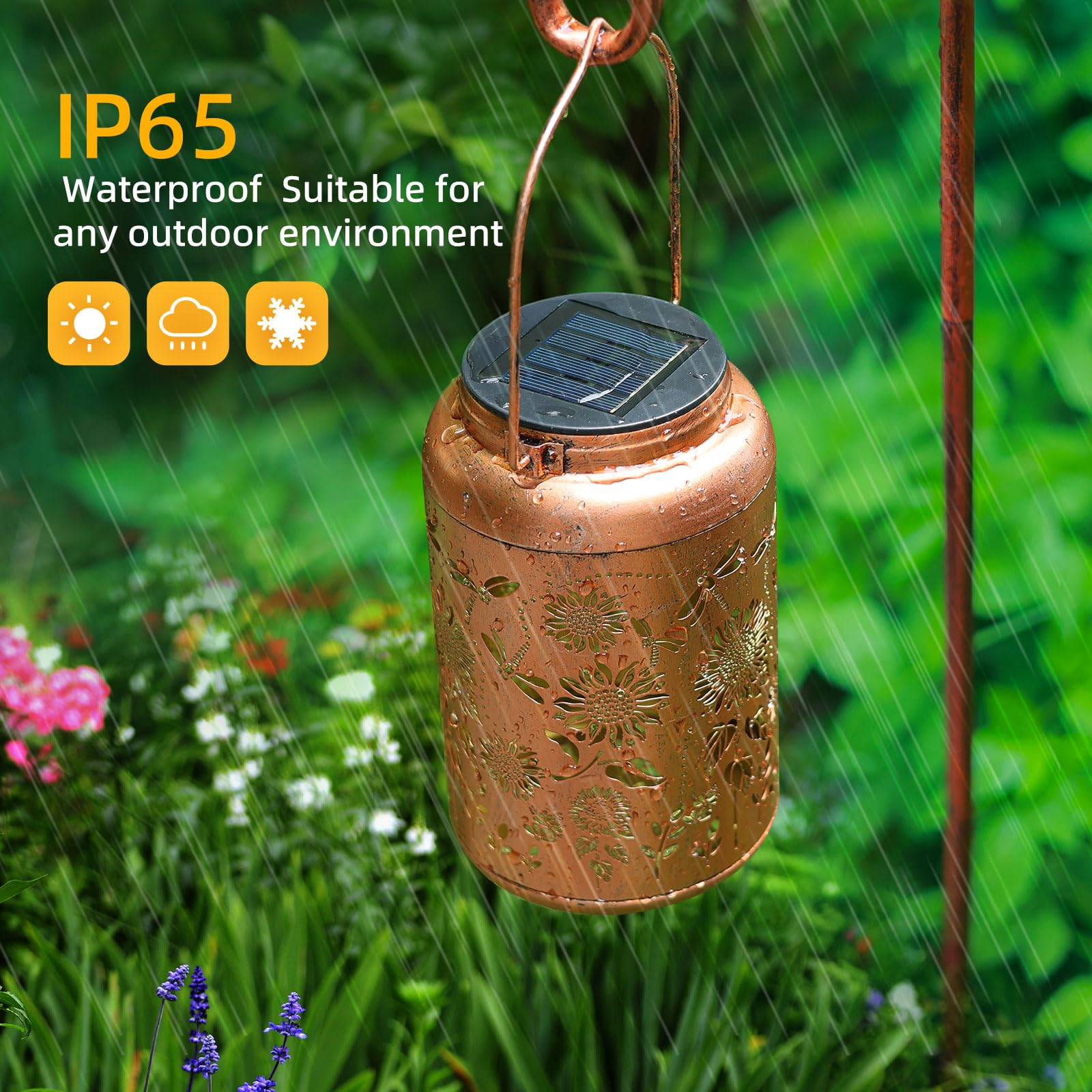 Dragonfly Solar Lanterns Outdoor Waterproof Hanging Sunflower Solar Lights Metal Decorative Led Lanterns Outside Christmas Gifts