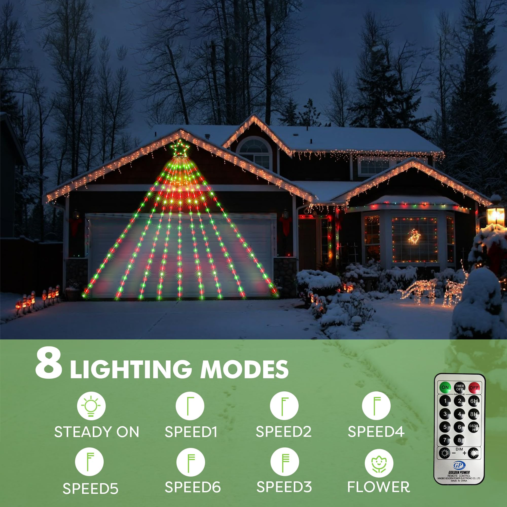 Blctec Outdoor Christmas Decorations, 352 Led Christmas Star Lights With 9 Strands 11.7Ft Waterfall Christmas Tree Lights, 8 Mod