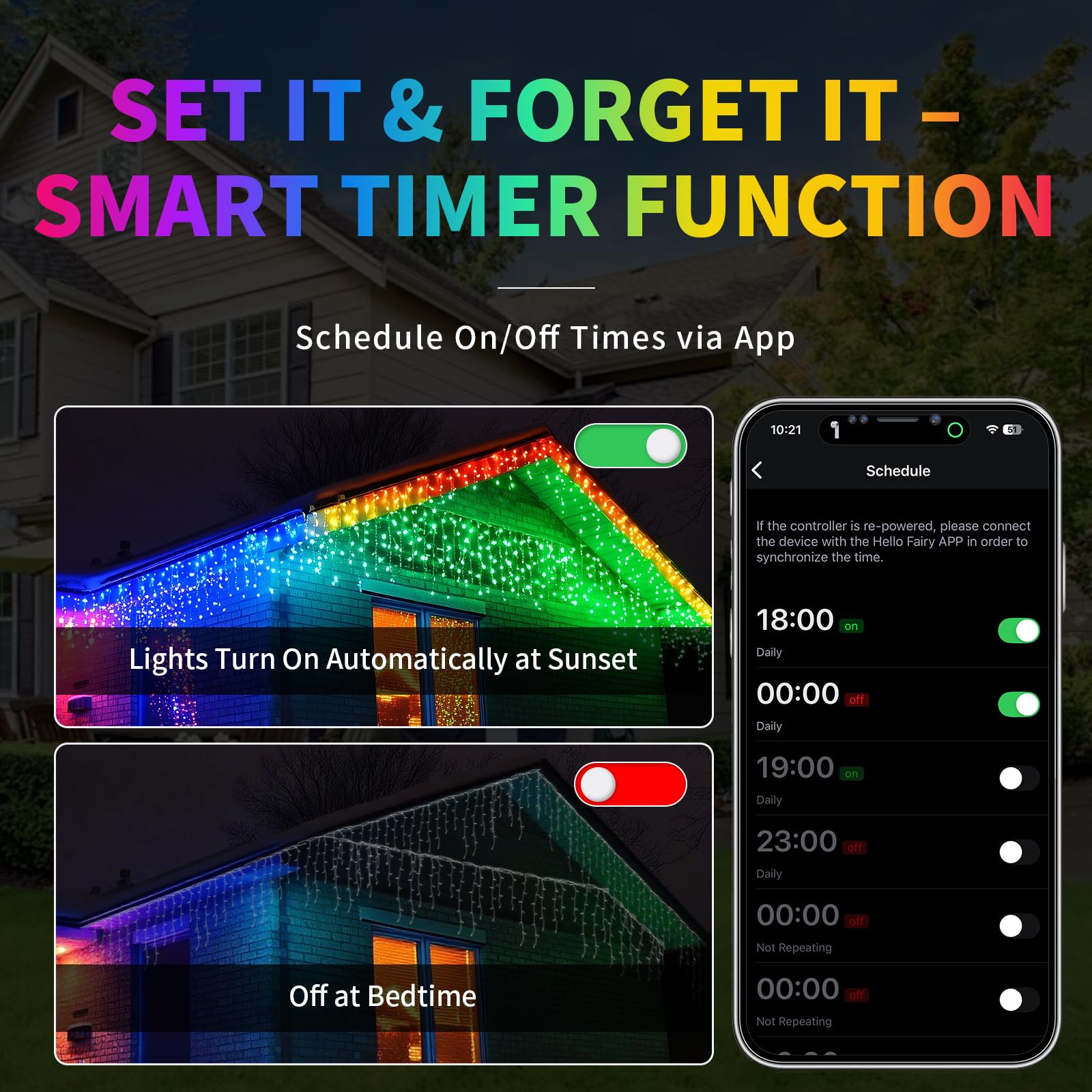 NAWEISIX Smart RGB LED Icicle Lights - Waterproof, App Control, Music Sync, 33ft, Multicolor, Model BESL79