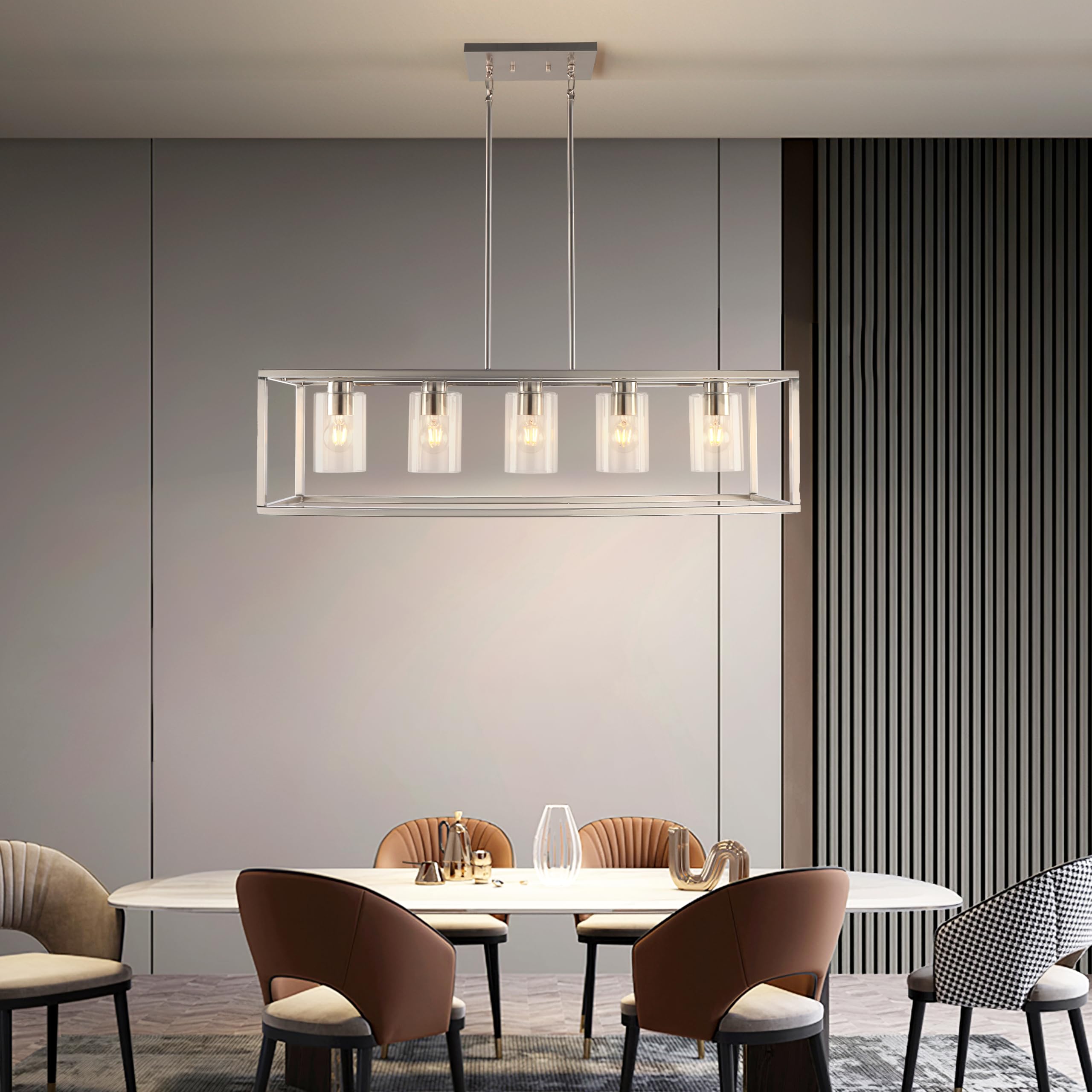 Kalium 5-Light Chandelier Pendant Light Fixture - Modern Metal Industrial Design, Silver Finish, Easy Installation for Dining Room & Kitchen