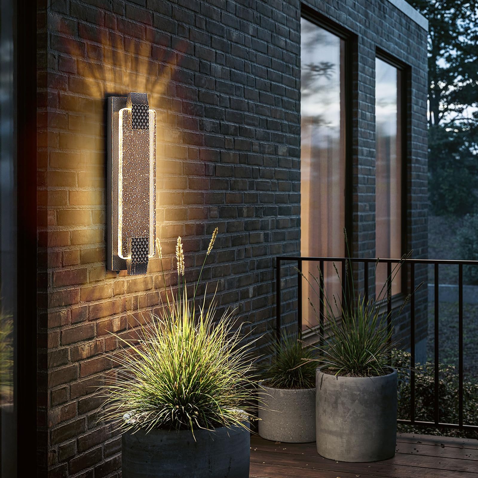 camuucci Dusk to Dawn Outdoor Light with Crystal Bubble Glass,19.7 Inches LED Porch Lights Outdoor Waterproof Modern Outside Sco