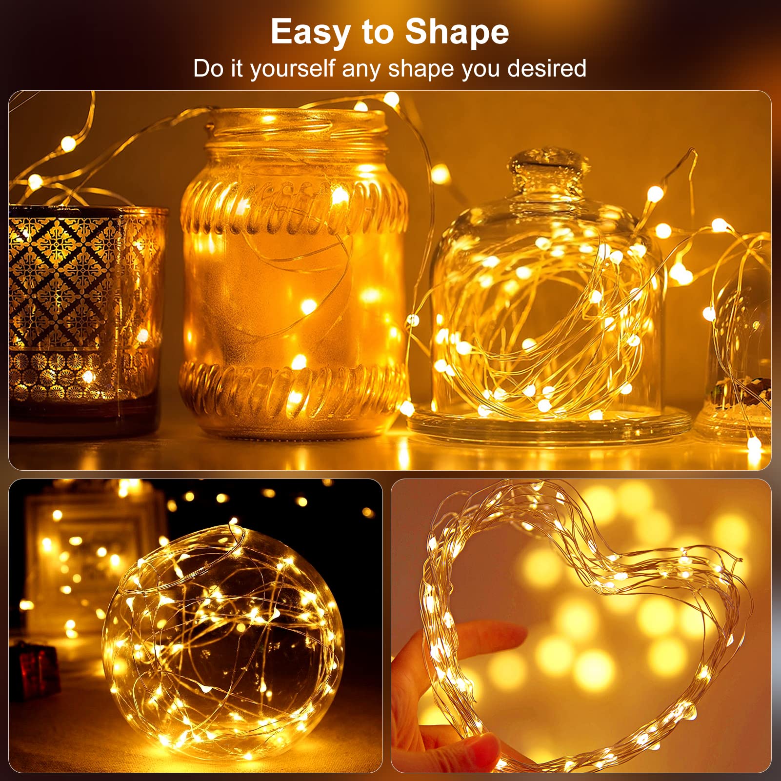 2 Pack Fairy Lights Battery Operated, 200 Led 66Ft Silver Wire Twinkle Light Auto Timer Mini String Light For Outdoor Indoor Gar