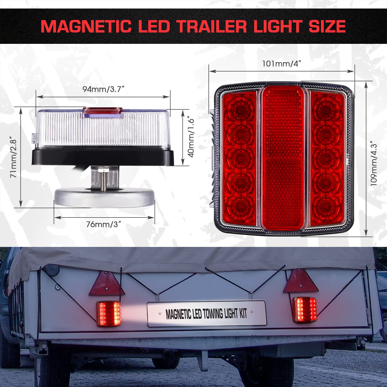 LINKITOM Magnetic LED Trailer Towing Light Kit - 24ft Cable, 7 Pin Plug, IP68 Waterproof, DOT Approved, Black