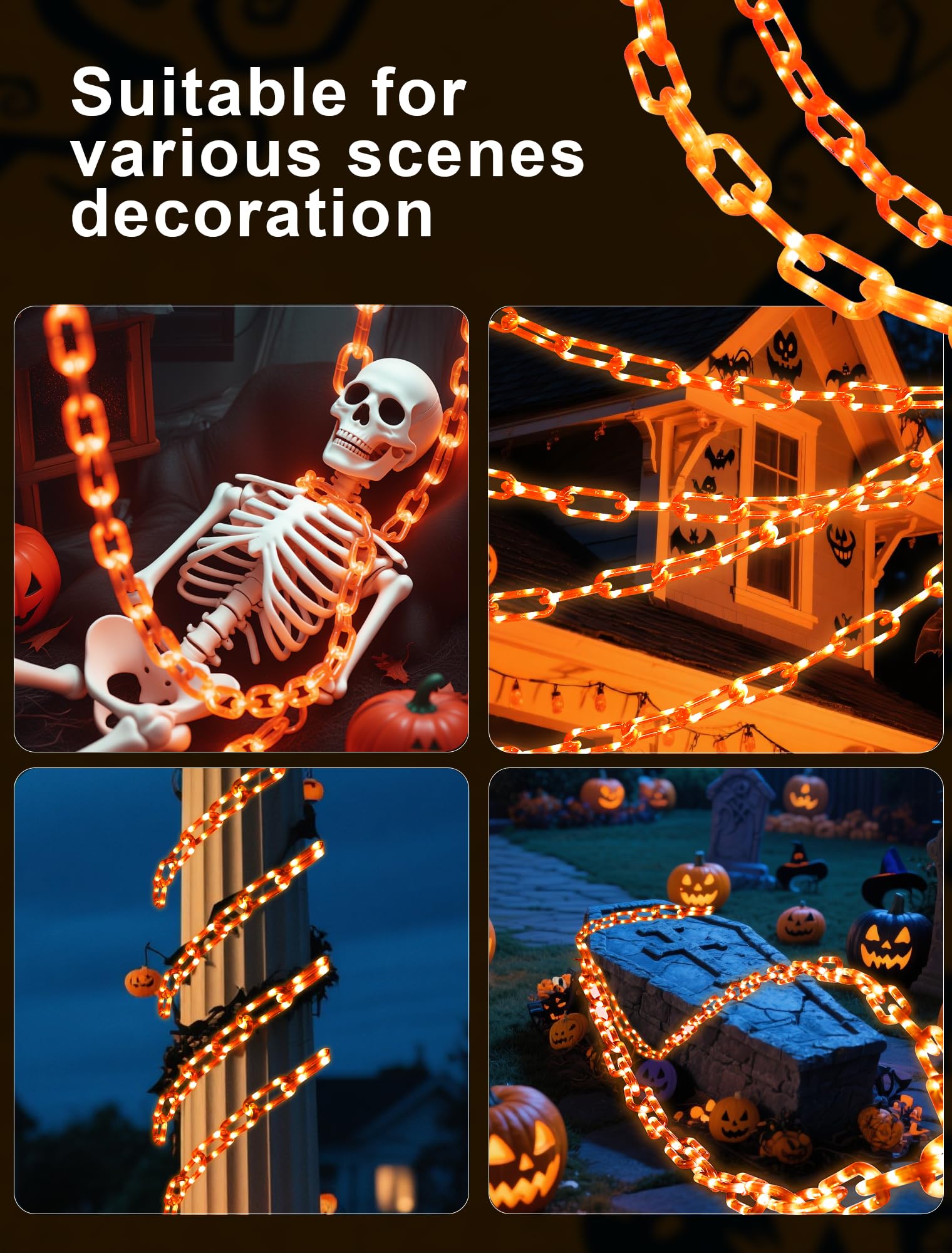 YOUNGAR Halloween String Lights, 175LED, Battery/USB Operated, 13.7ft, Orange, 8 Modes for Indoor/Outdoor Decorations