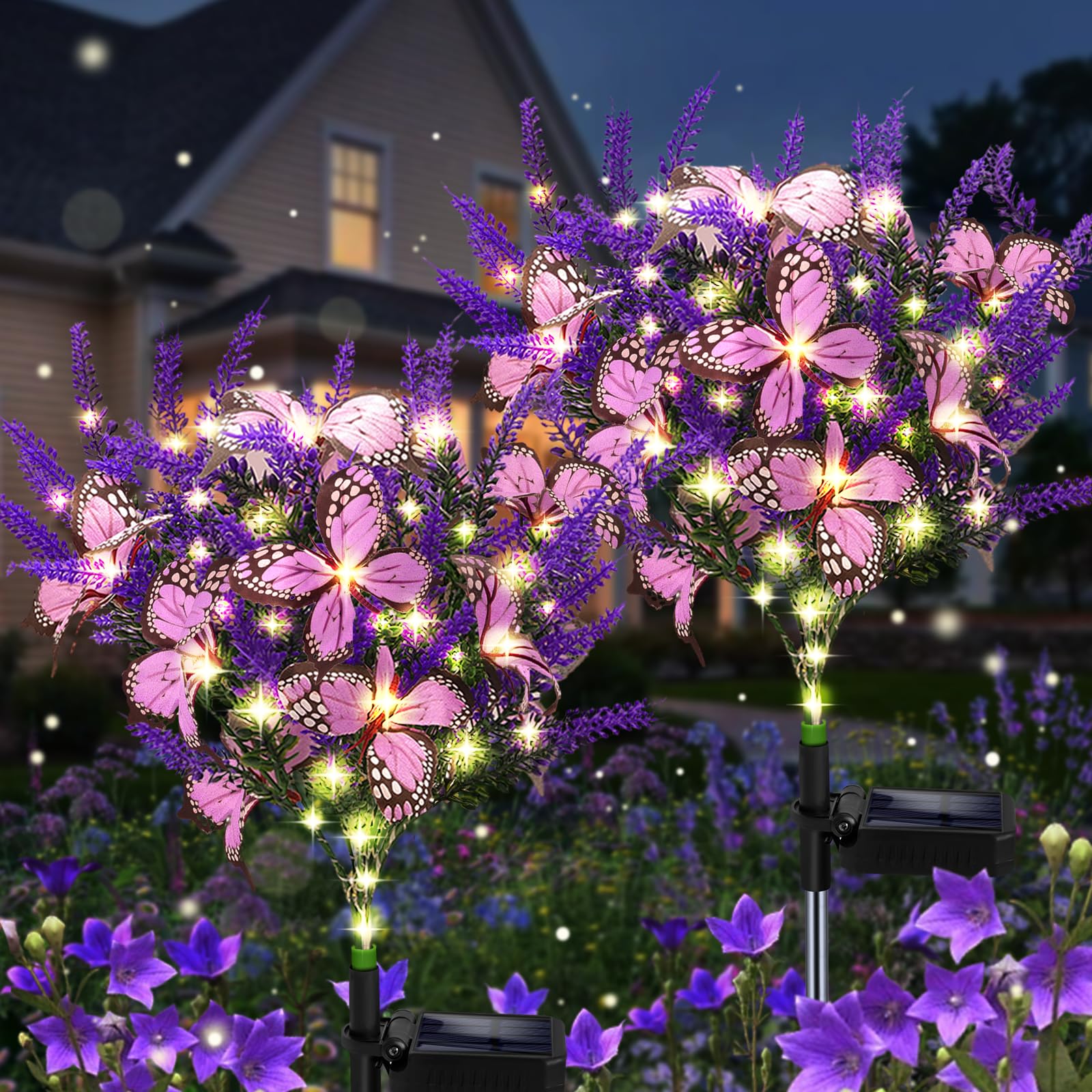 Kohlrabi Solar Garden Lights - 2 Pack Purple Lavender Butterfly Decor For Lawn & Patio