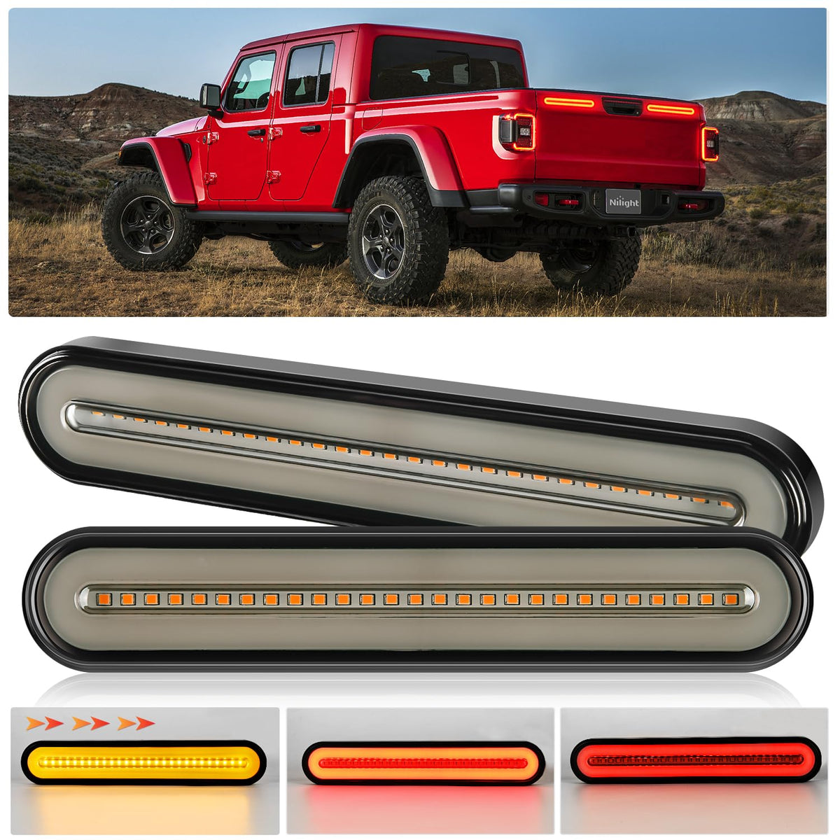 Nilight Trailer Tail Light Bar With 3-In-1 Running Stop Turn Signals Brake Lights 2 Pack 9 Inch 100 Led Red & Amber Sequential S