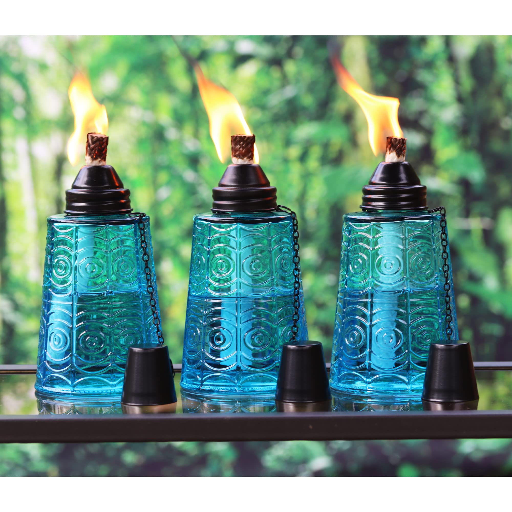 Seraphic Citronella Table Top Torches, Set of 3, 16oz Glass Candles for Outdoor Use, Blue