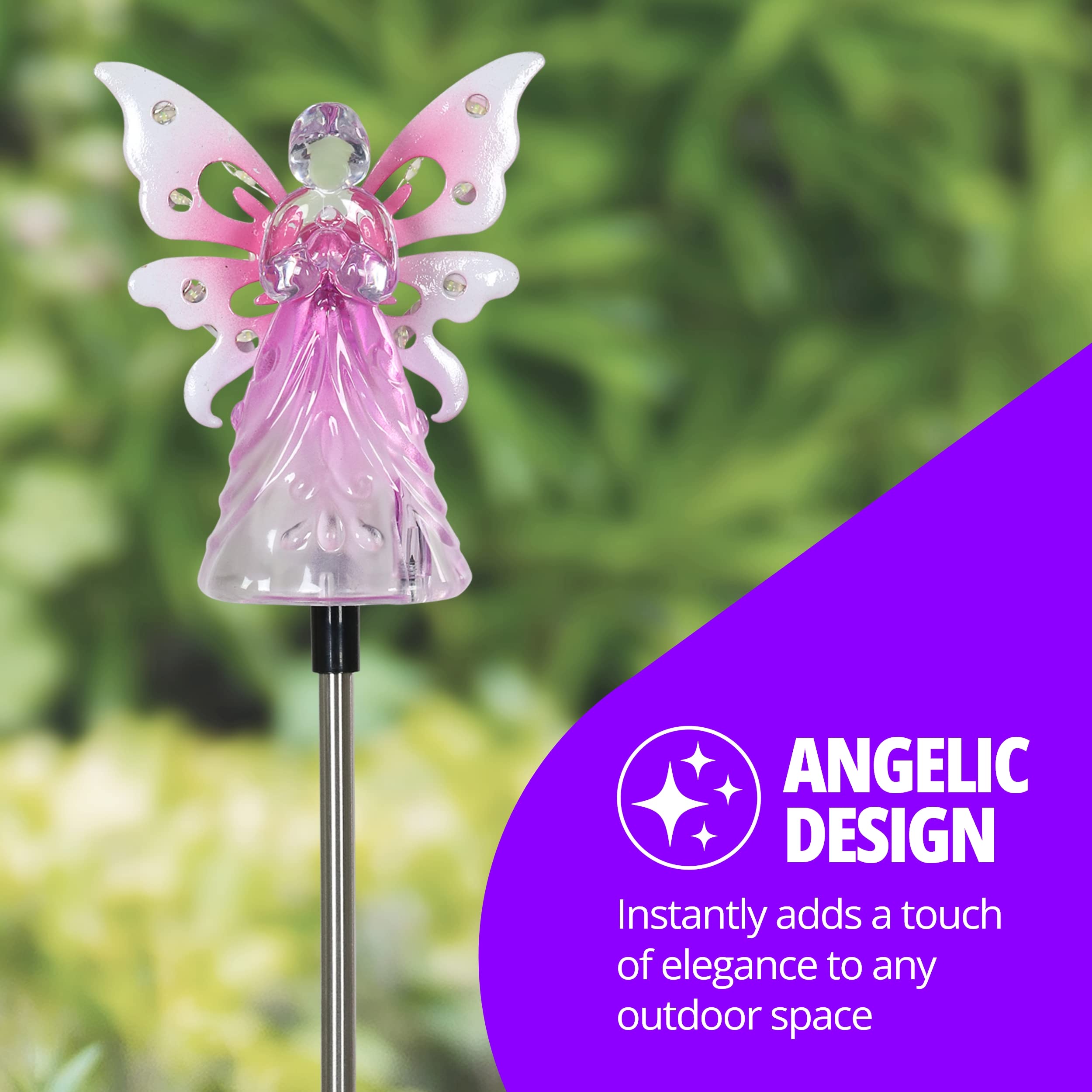 Exhart Garden Solar Lights Decorative Angel Stake 12 LEDs Small Pink 4 x 34 Inch Outdoor Living
