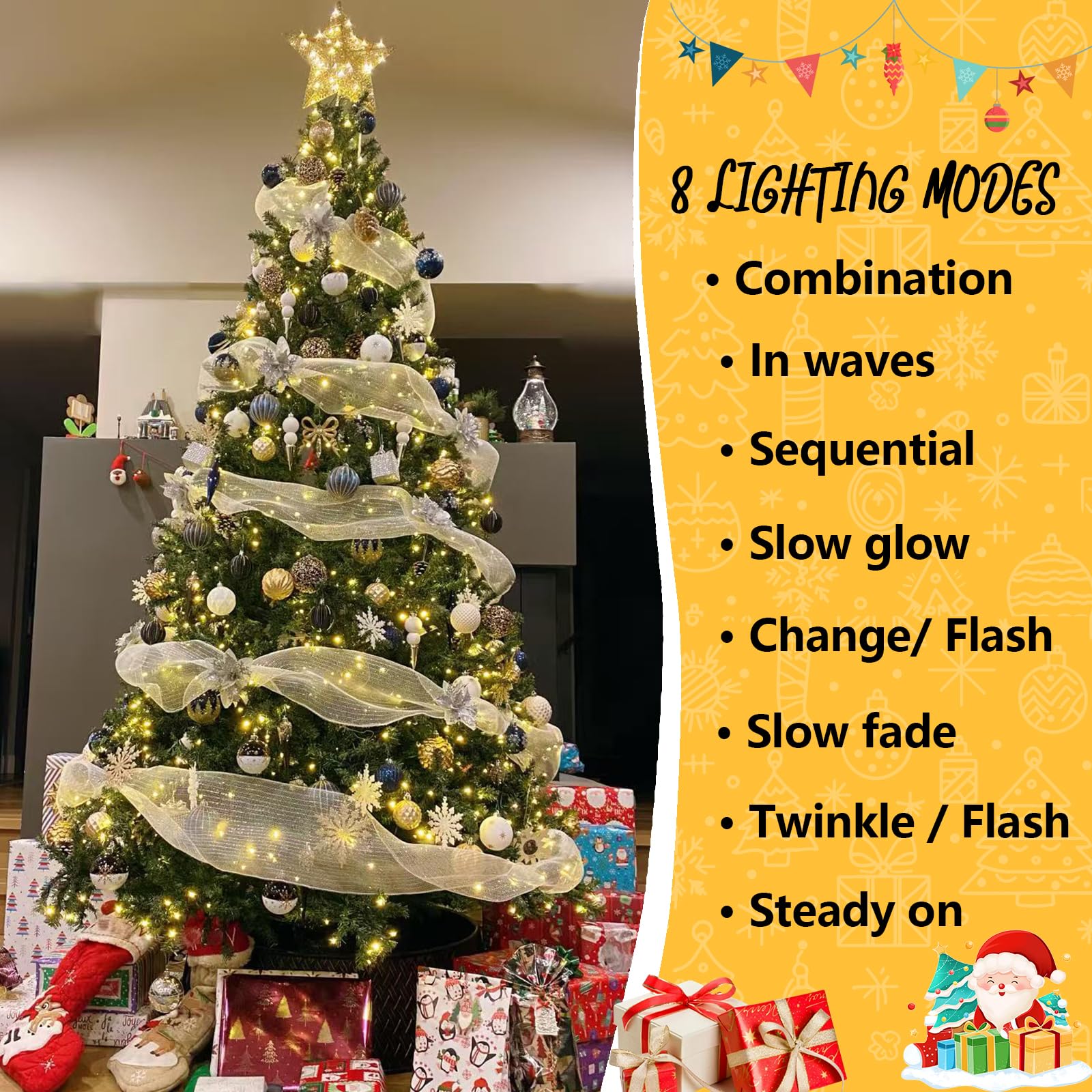 YEGUO 500 LED Christmas Lights, Warm White, Waterproof, Green Wire, 165ft, Model JT-EL/FC300V0200-C