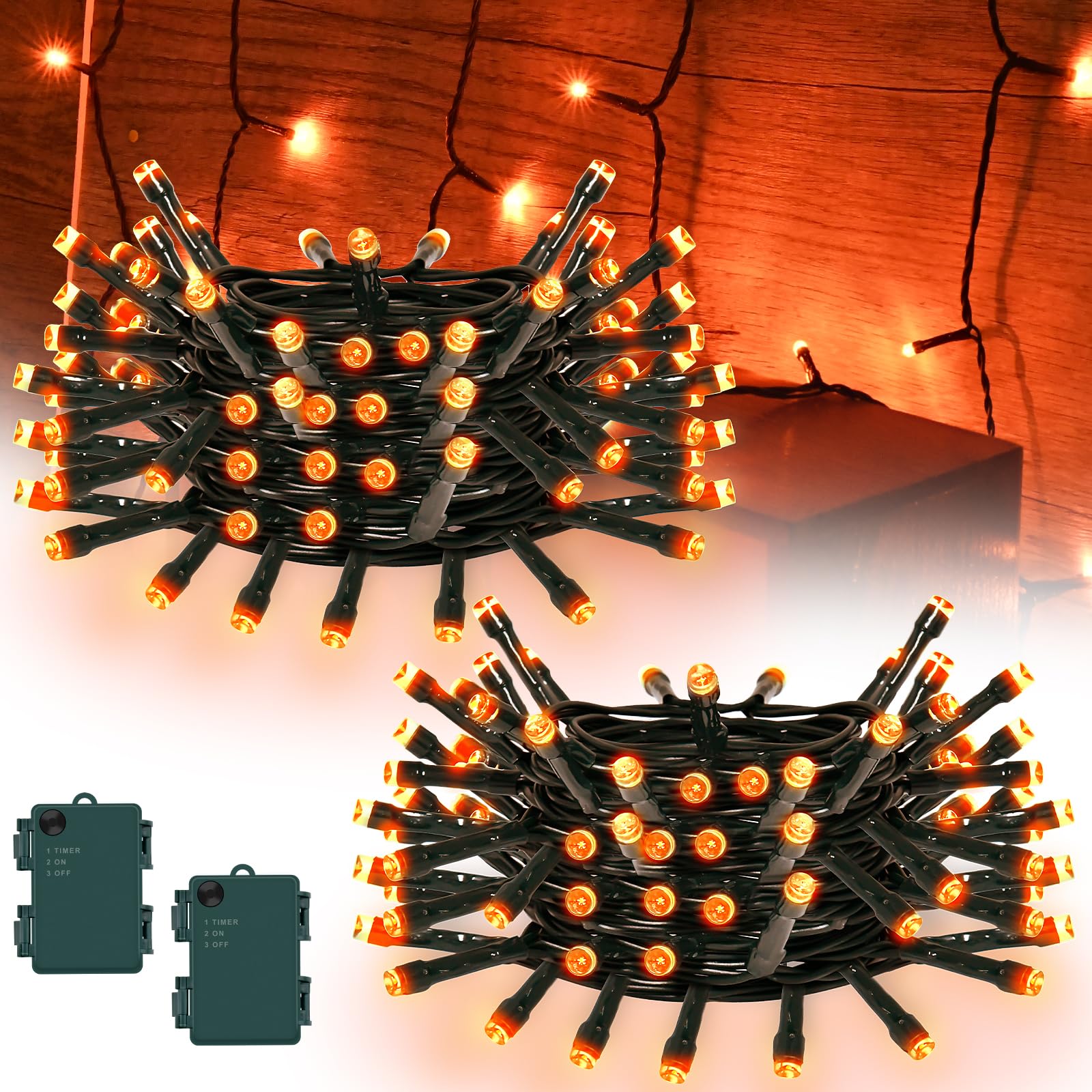 cshare Orange String Lights Battry Operated with Timer Waterproof, Halloween String Lights for Outside 16.4ft 50LED Indoor Outdo