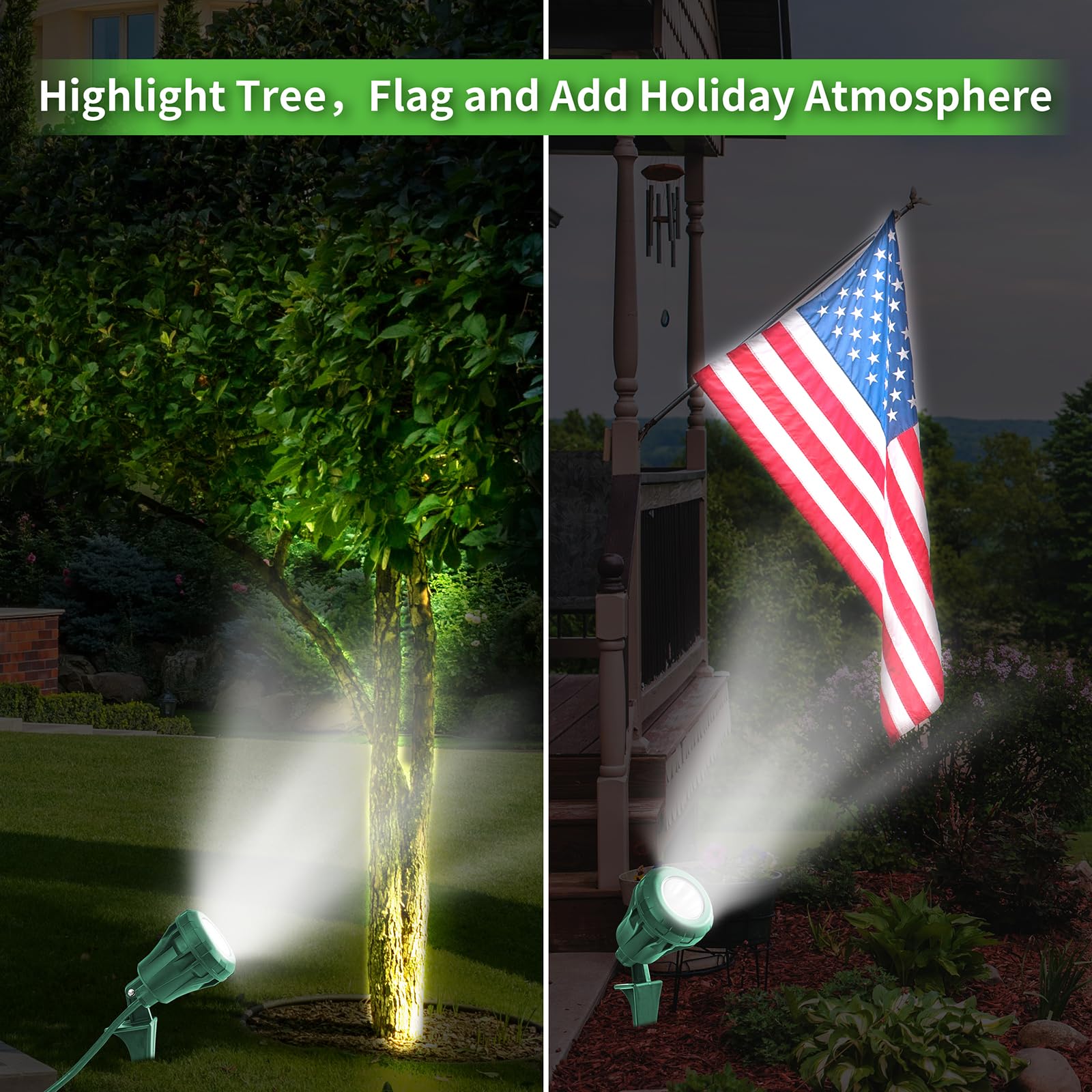 Led Christmas Spotlight Outdoor Plug In, 800Lm Waterproof Flood Lights With 5 Extra Lenses (Red Green Blue Purple Orange), 5000K