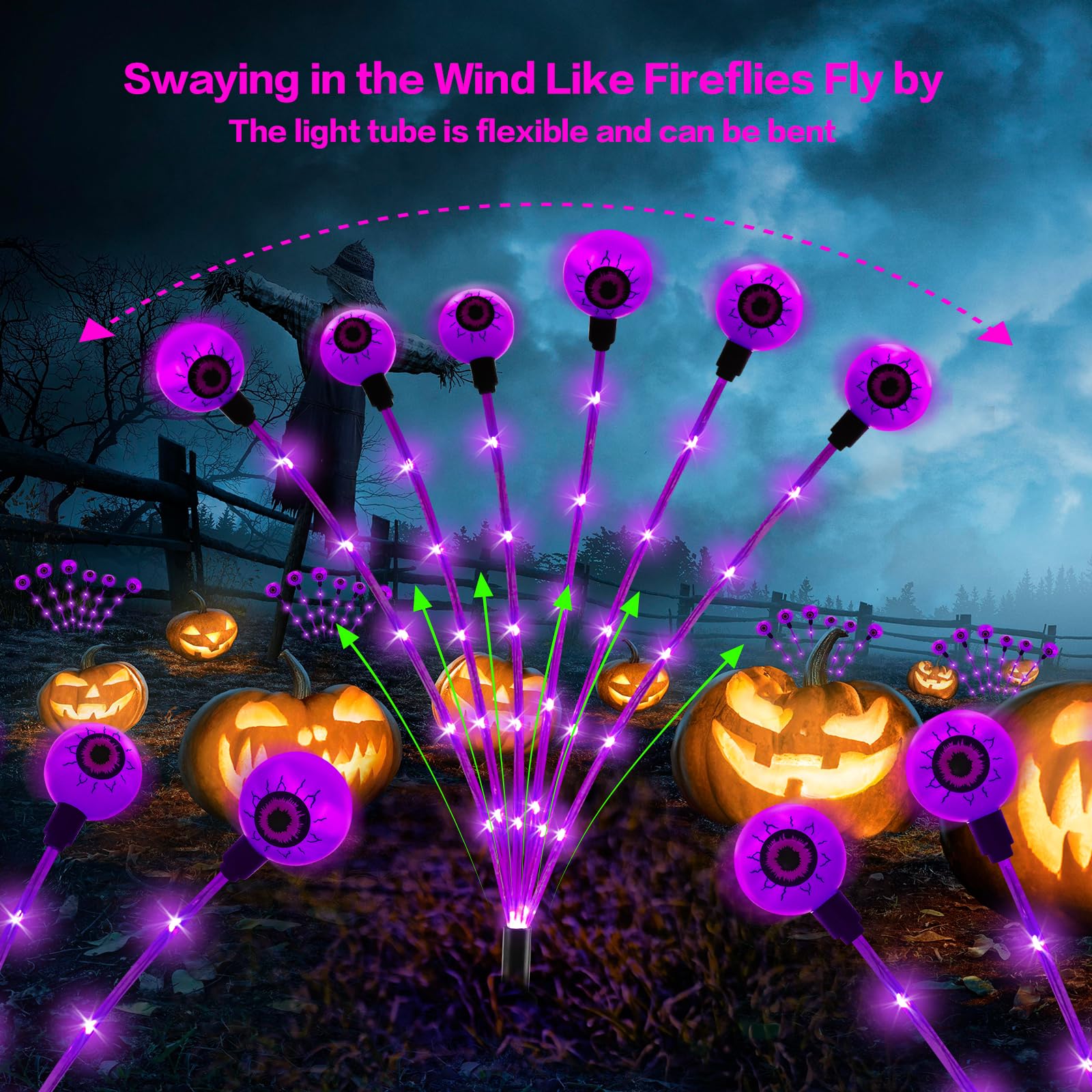 Behiller Halloween Solar Scary Eyeballs Path Lights, 12Led 3D Purple Floating Garden Decor