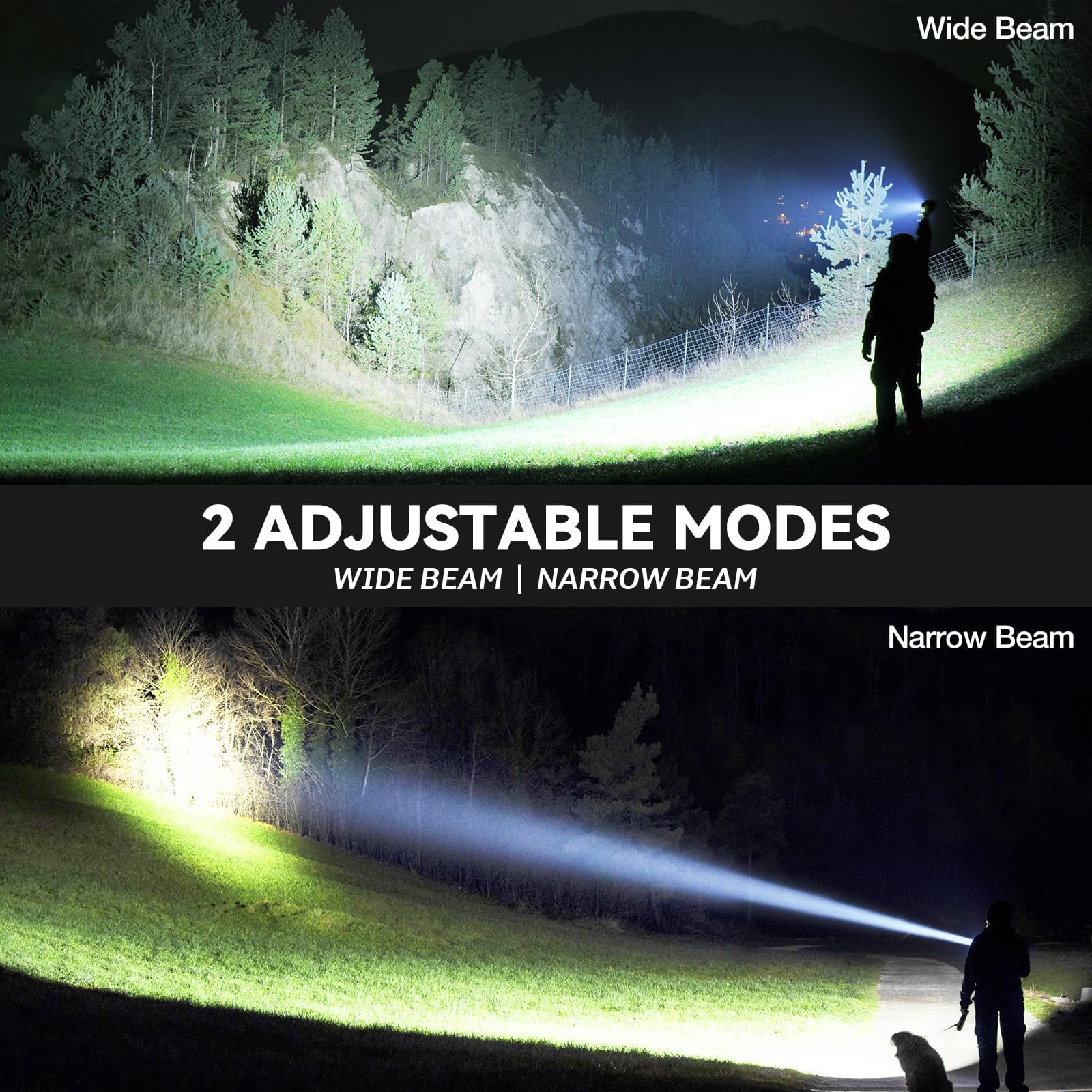 ALSTU Rechargeable Flashlight 99,000 High Lumen - 2 Pack LED, 7 Modes, Black, Model M081
