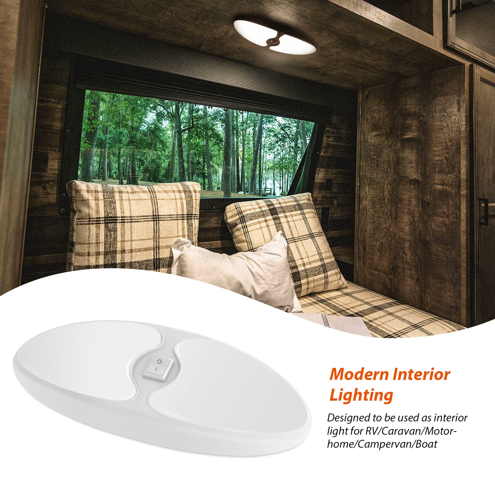 Dream Lighting 12V Led Lighting With Switch Rv Lights Interior Fixture 9Inch Oval Ceiling Light Warm White 3500K 7.4W 450 Lumens