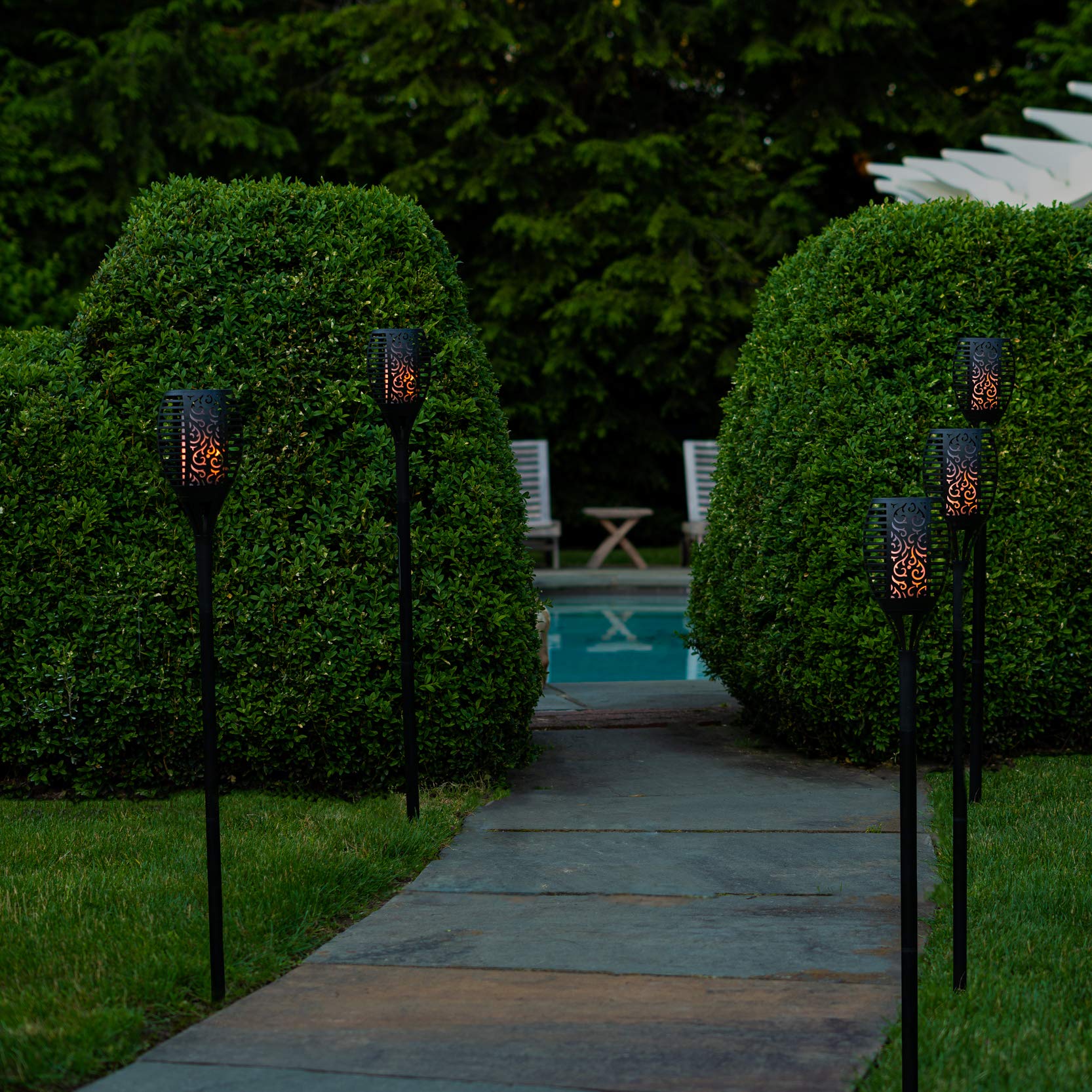 Solar LED Tiki Torch 3.8 Tall - Outdoor, Flickering Flames, Landscape Lights, Dusk to Dawn, Weather Resistant - for Lawn, Garde