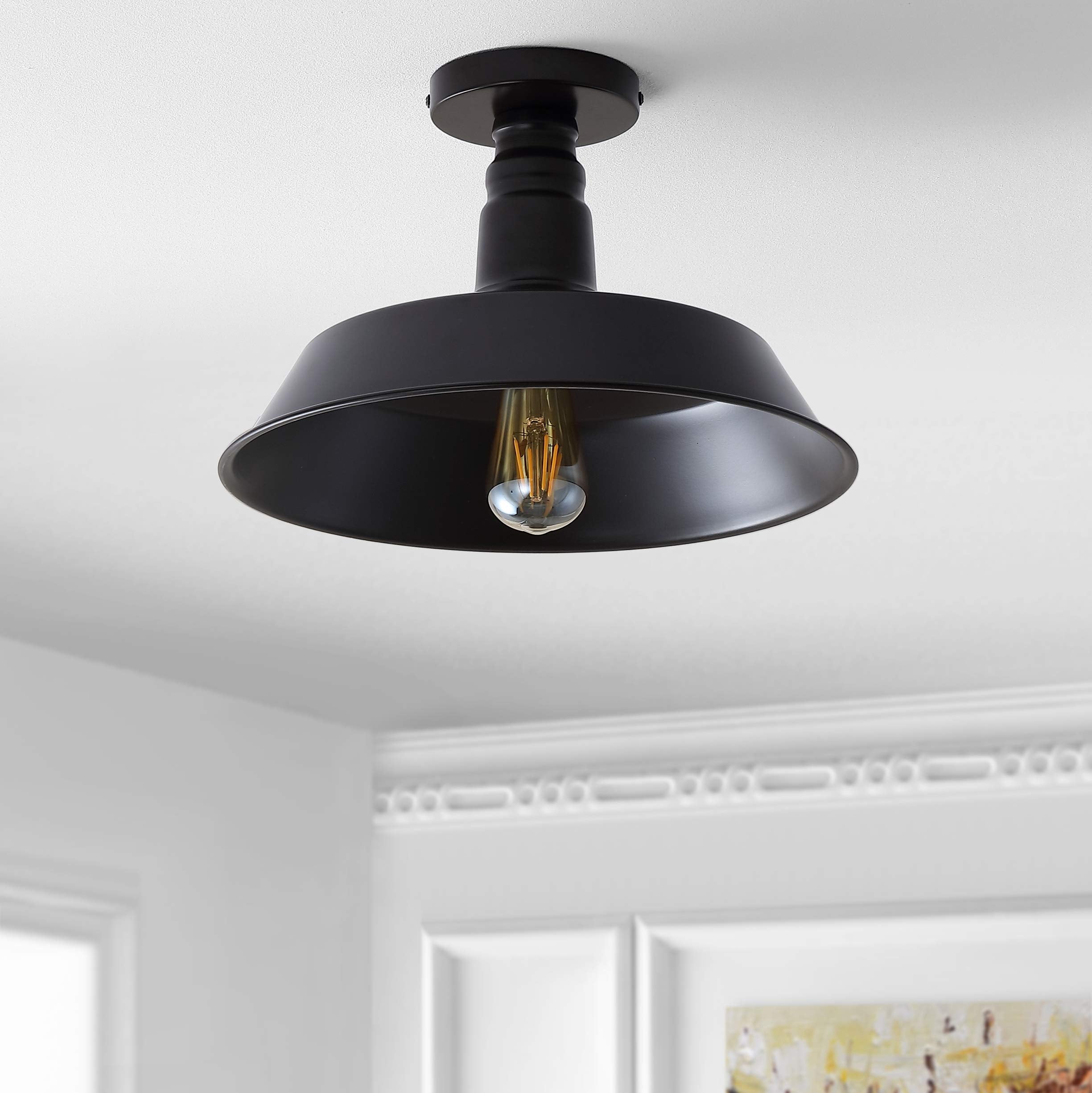 JONATHAN Y 14in Metal LED Semi-Flush Mount, Oil Rubbed Bronze, Model JYL9516A, Farmhouse Rustic Industrial Lighting