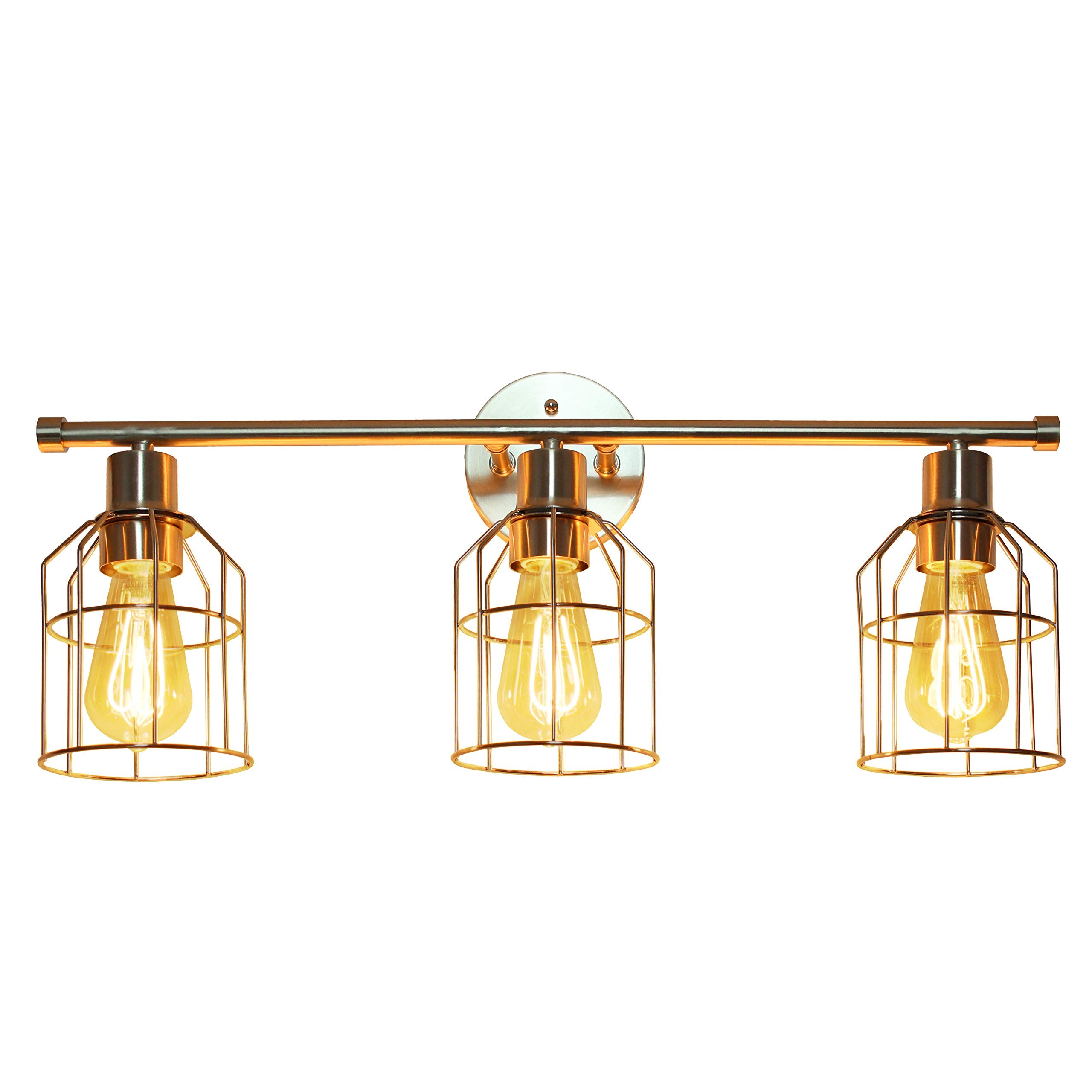Elegant Designs VT1014-BSN 3-Light Cage Vanity Light, Iron, Brushed Nickel