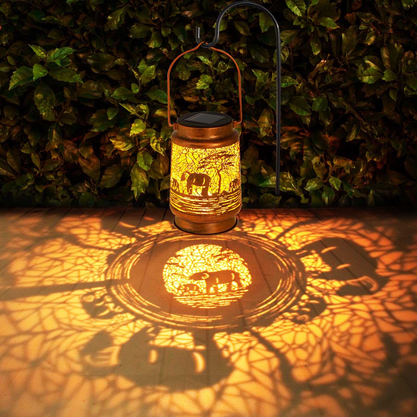 Solar Lanterns Outdoor Garden Decor  Gifts For Women  Mom  Grandma  Birthday  Thanksgiving  Decorative Waterproof Hanging Metal Led Light For Yard  Patio  Lawn  Landscape  Backyard (Elephant)