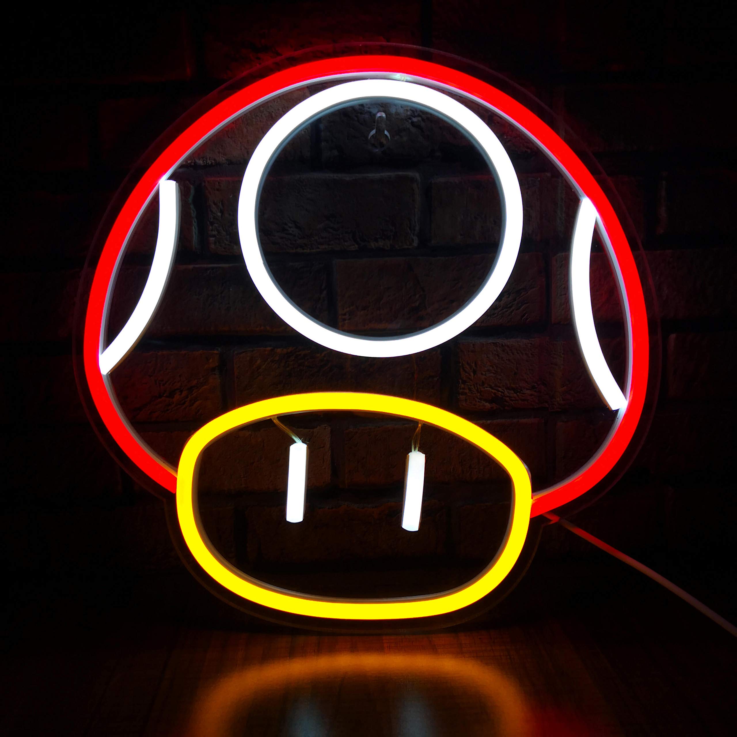 Heliwey Game Led Neon Light Sign - Super Mushroom Npc Wall Decor For Game Room, Red