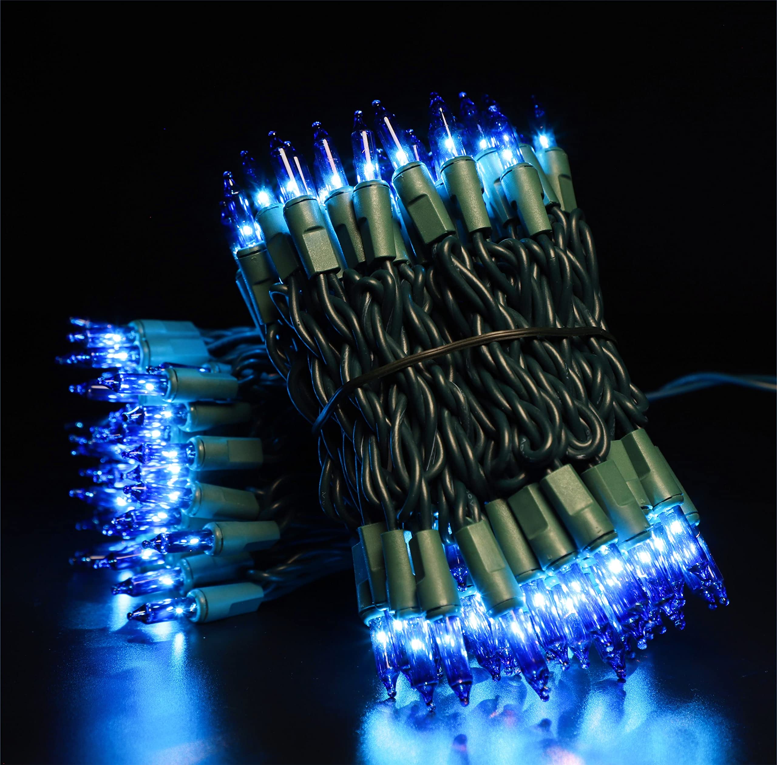 Glownova Green Wire Blue Incandescent Bulb 100 Mini String Lights For Indoor Christmas Tree Garland Birthday Wedding Party Festival Decoration