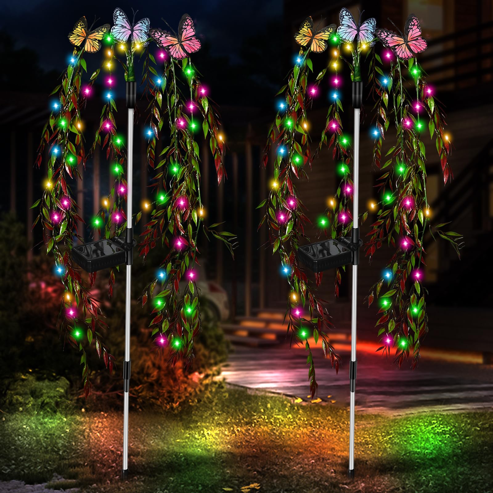 Rwnxkarn Solar Garden Lights - Waterproof 69Led Swaying Tree & Butterfly Flower Decor