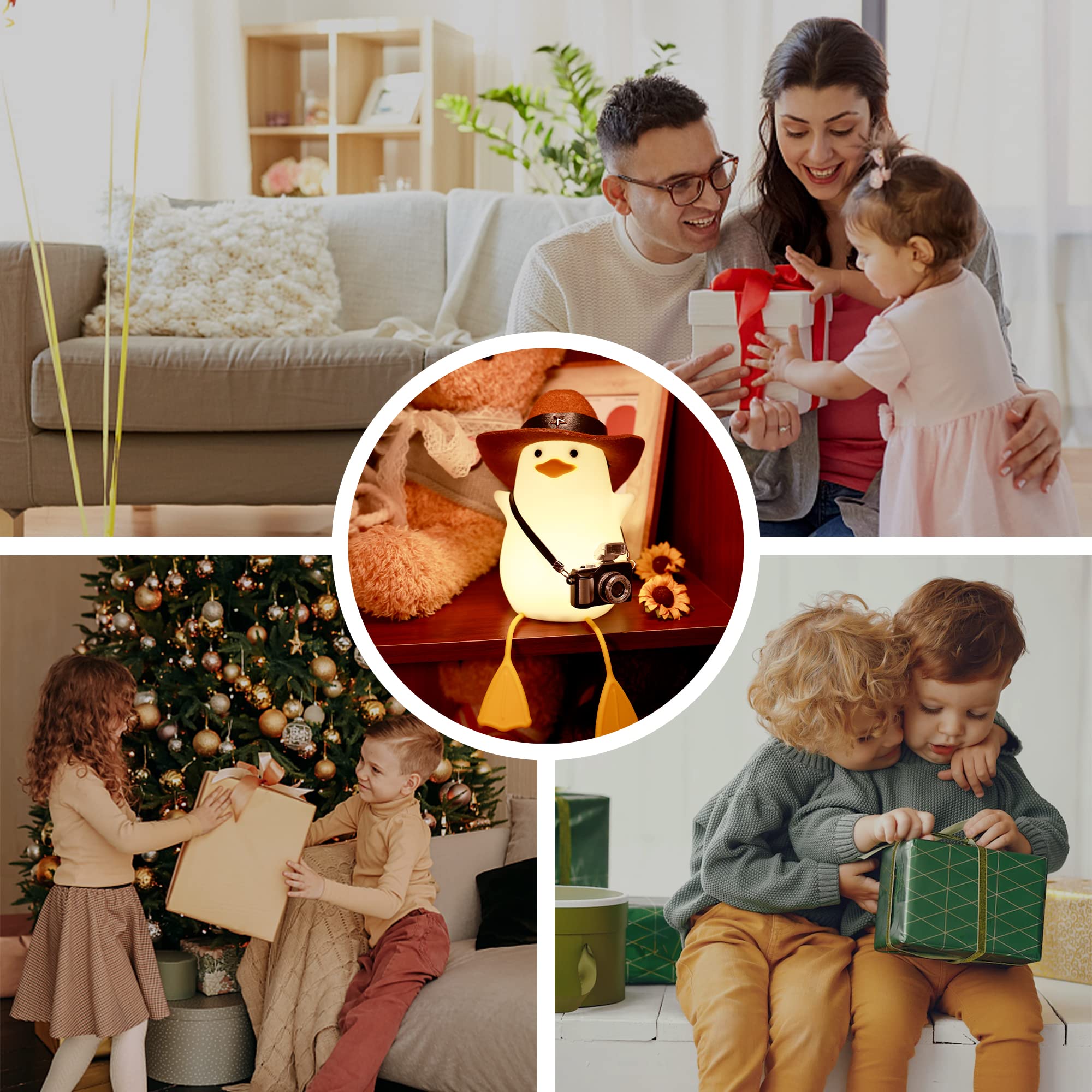 Anywin Duck Night Light for Kids, Silicone Bedside Lamp, Dimmer & Rechargeable, Cowboy Duck, Model FS-S001-CB
