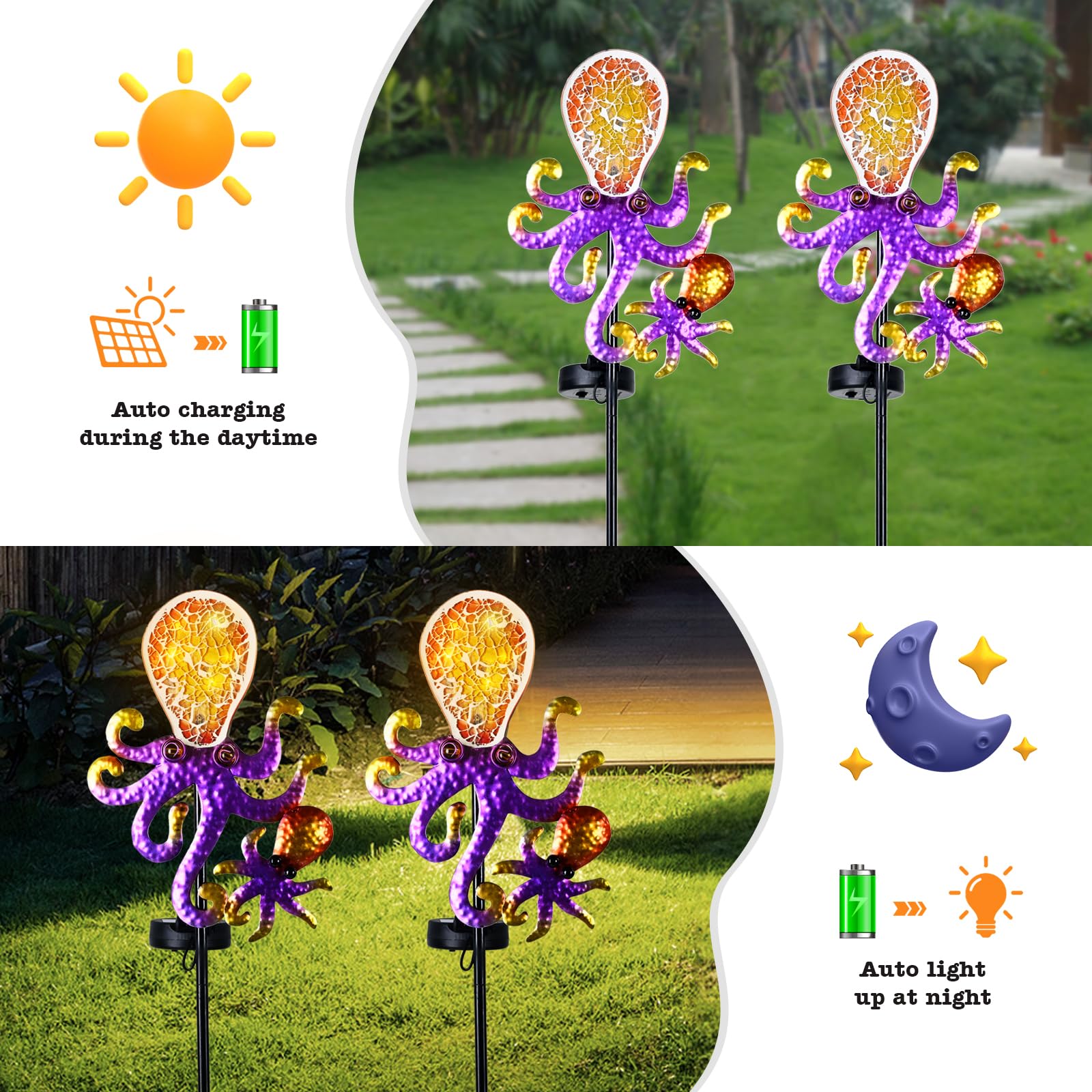 Yiosax-Solar Outdoor Lights Decorative-Yard Outdoor Decorative - Garden Stakes Octopus Decorative Waterproof 7 Led Light Decor Ocean Beach Theme For Lawn Path Yard Decoration Gift Idea