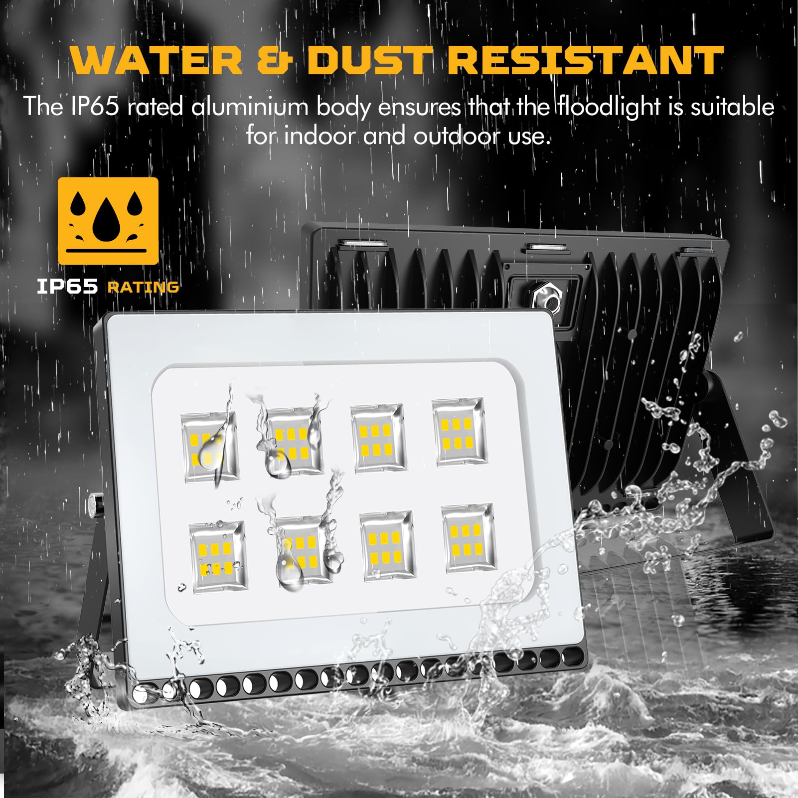 Viugreum 50W LED Flood Light, IP67 Waterproof, 4000LM Warm White, Aluminum, Model D6NPT50WB110V