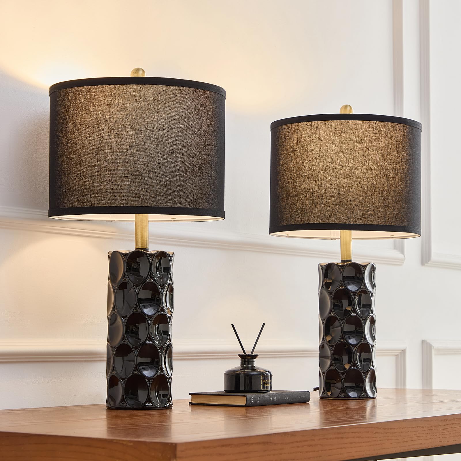 Saiweya 24'' Modern Ceramic Table Lamp Set Of 2 Bedroom Lamps, 3 Color Dimmable Bedside Lamps For Living Room Farmhouse Nightsta