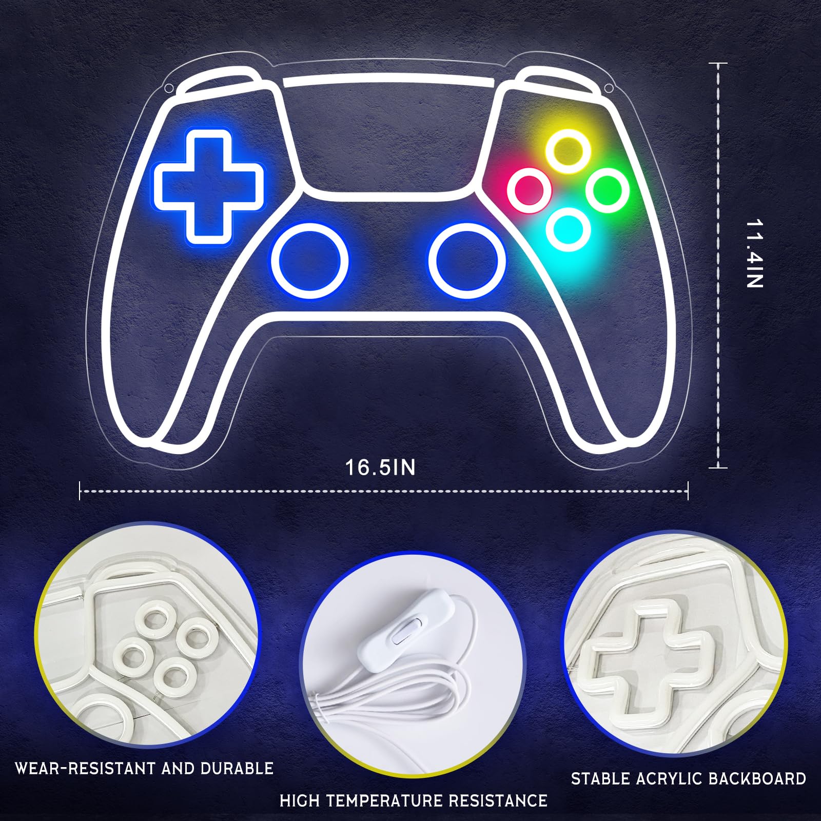 Ethereal Lomoer Gamer Neon Sign, Gamepad Shaped LED, USB Powered, 16.3 x 11.4 x 0.8 Inches, White