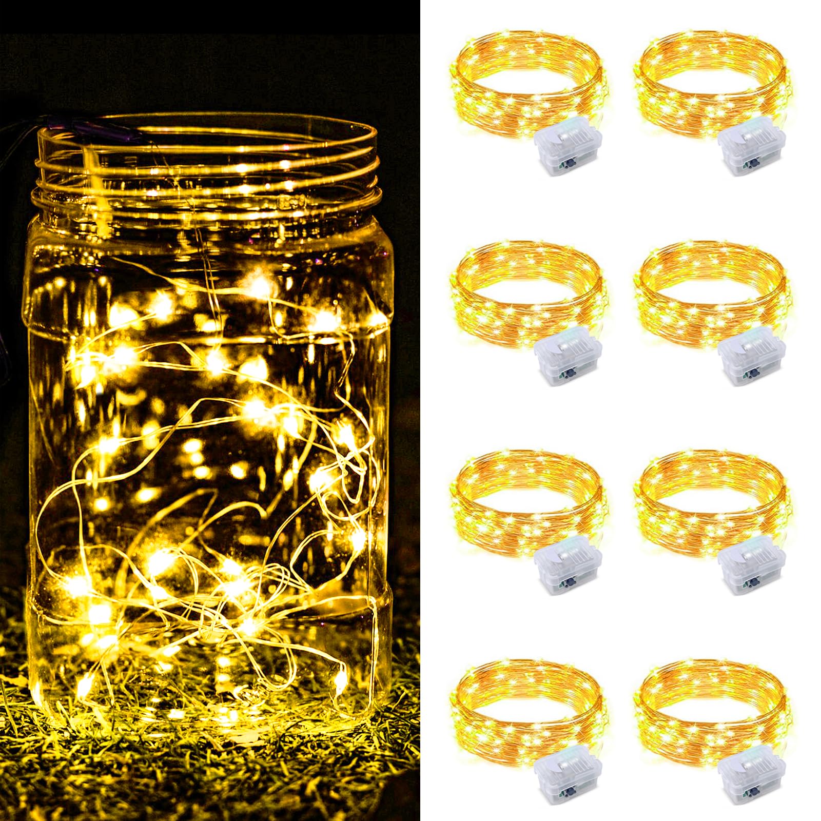 8 Pack Fairy Lights Battery Operated  7FT 20 Mini LED Fairy Lights Silver Wire Twinkle Lights for DIY  Parties  Wedding  Bedroom  Christmas Decoration (Warm White)