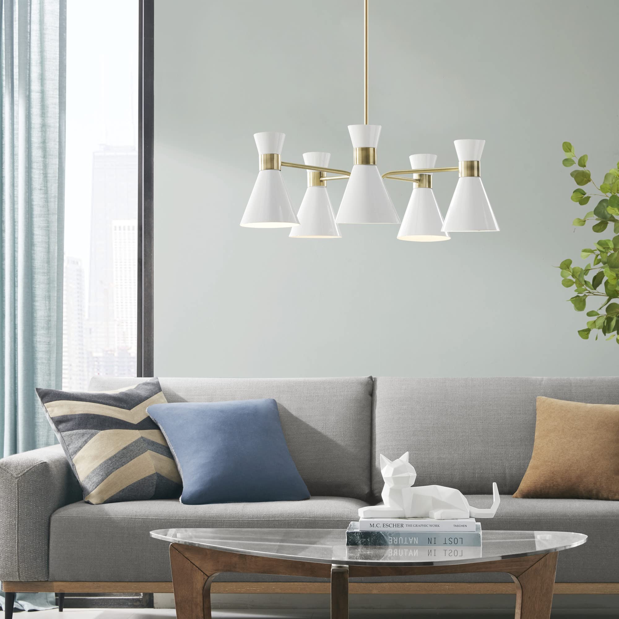 INK+IVY Ezra Mid-Century Chandeliers for Bedrooms, Adjustable Dining Ceiling Mount Light Fixture, 5 Bulbs Hanging Lamp, Hourglas