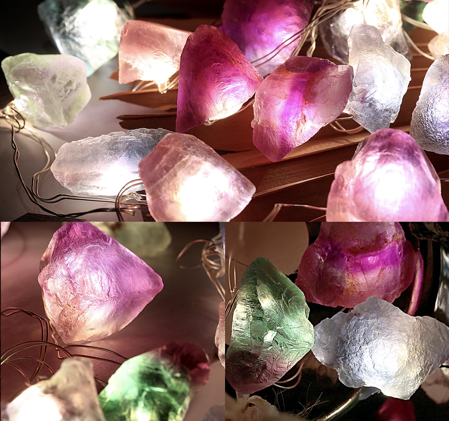 MIYA LIFE Fluorite String Lights 20 LED USB/Battery Operated 6.5 FT Multicolor Nature Crystal Decor