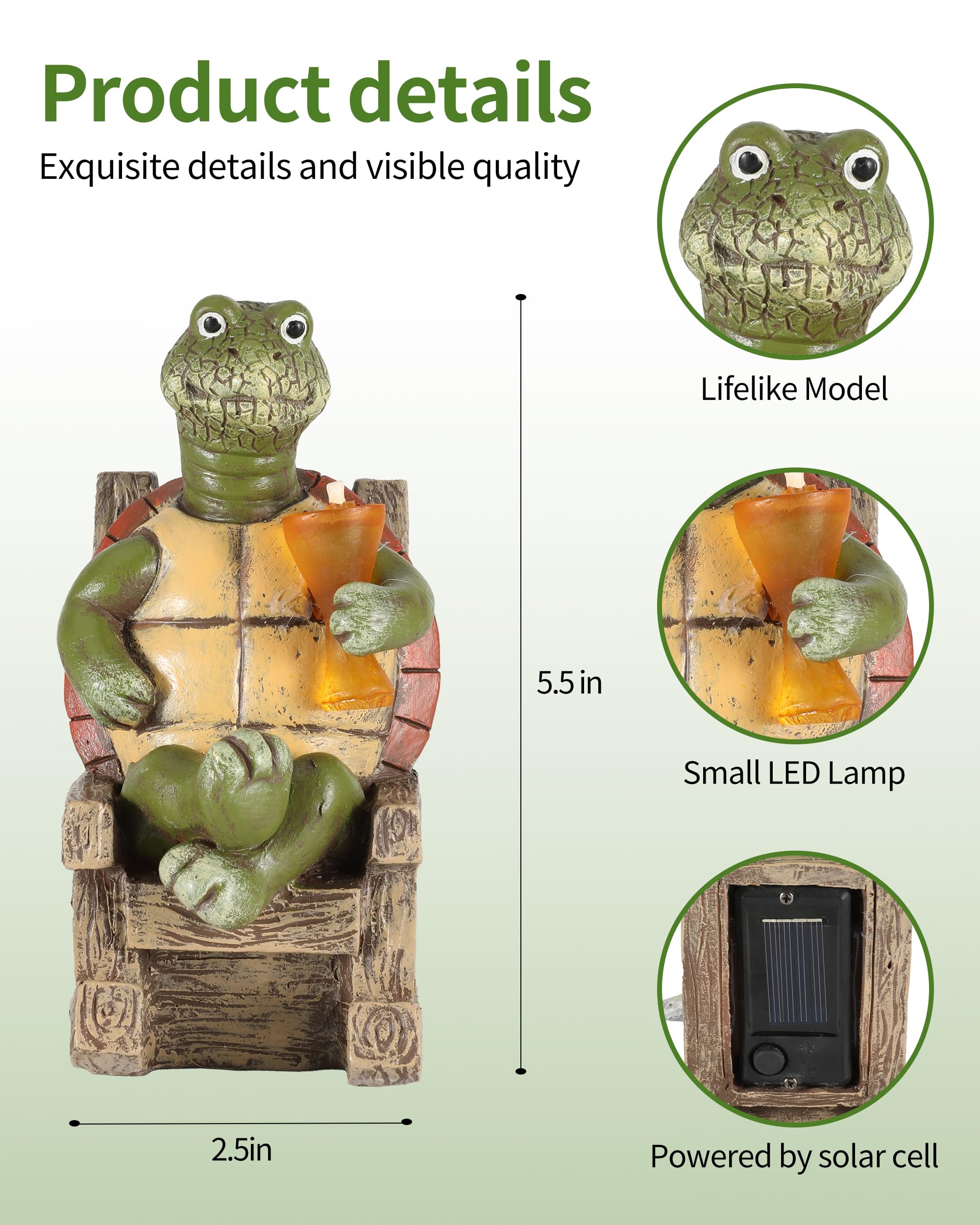 Istatue Solar-Powered Turtle Figurine Light With Glowing Cup - 5.5 In Lifelike Led Decorative Lamp For Outdoor Ambiance - Patio Table, Yard & Garden Decor (Turtle)