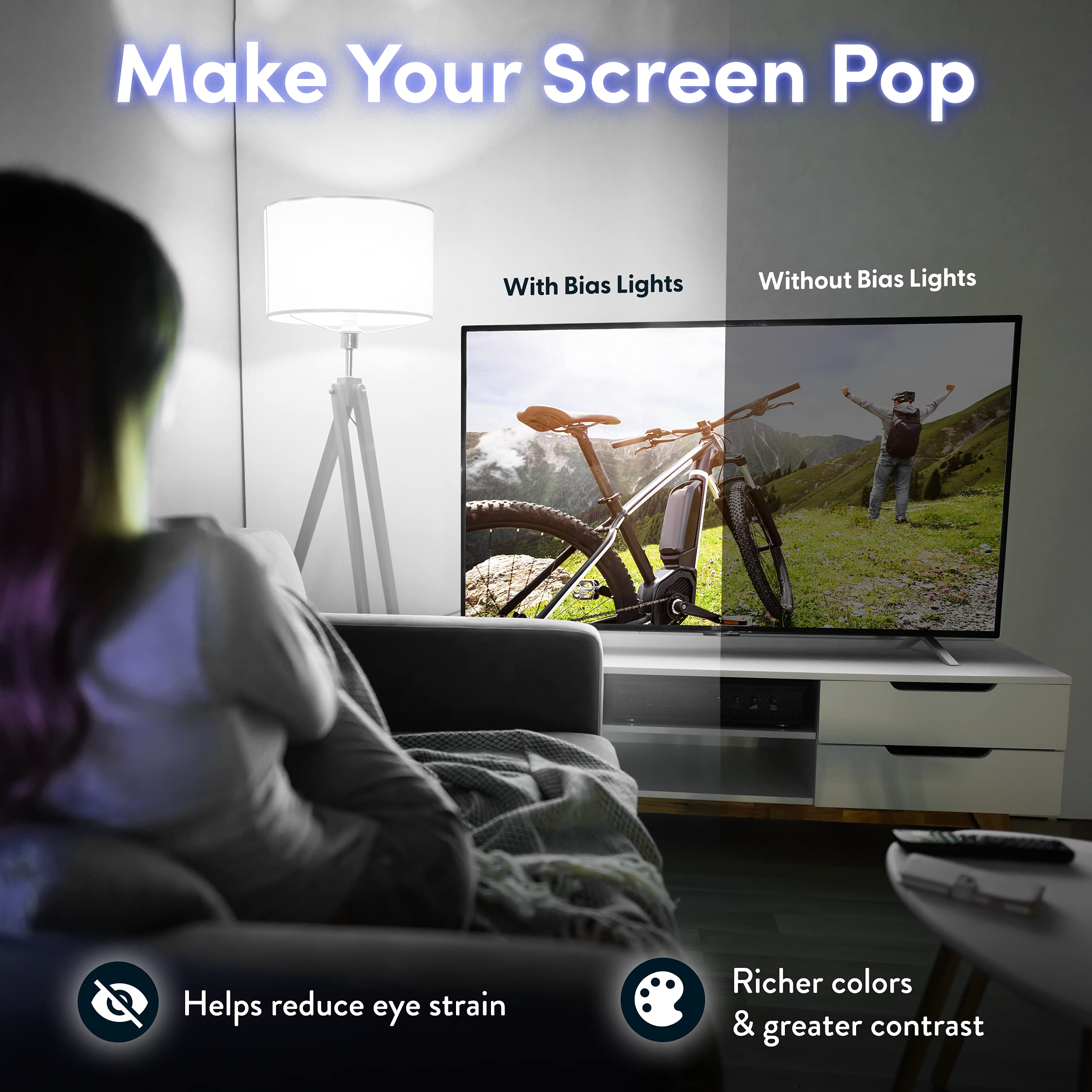 Power Practical Luminoodle LED TV Backlight - USB Powered, True White, Medium (24"-29" TV)