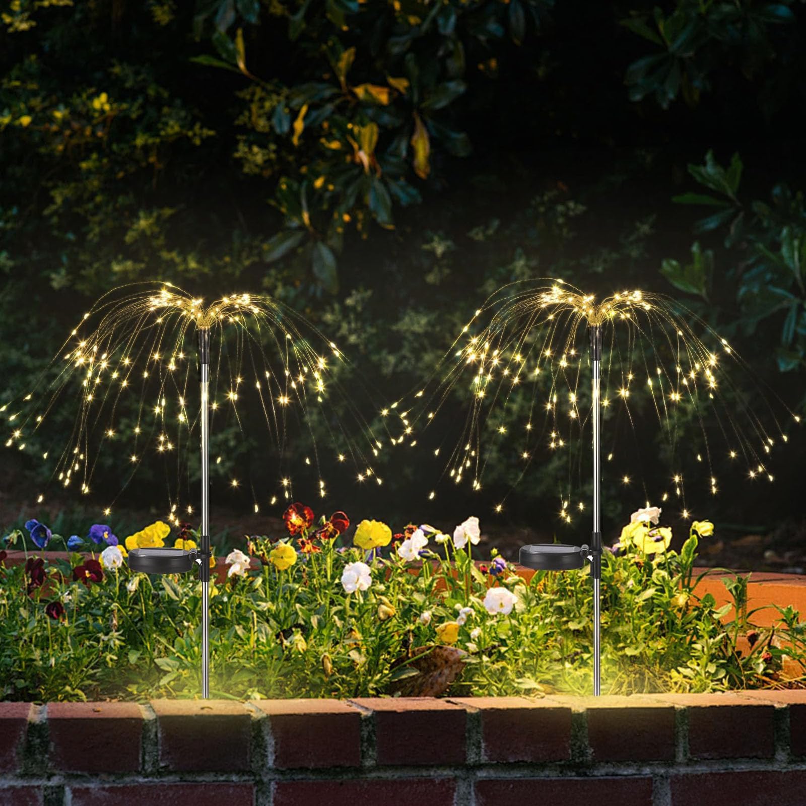 colcutee 2 Pack Solar Firework Lights 150 LED Create Magical Nights, Waterproof Starburst Fairy Lights for Garden Yard Patio Chr