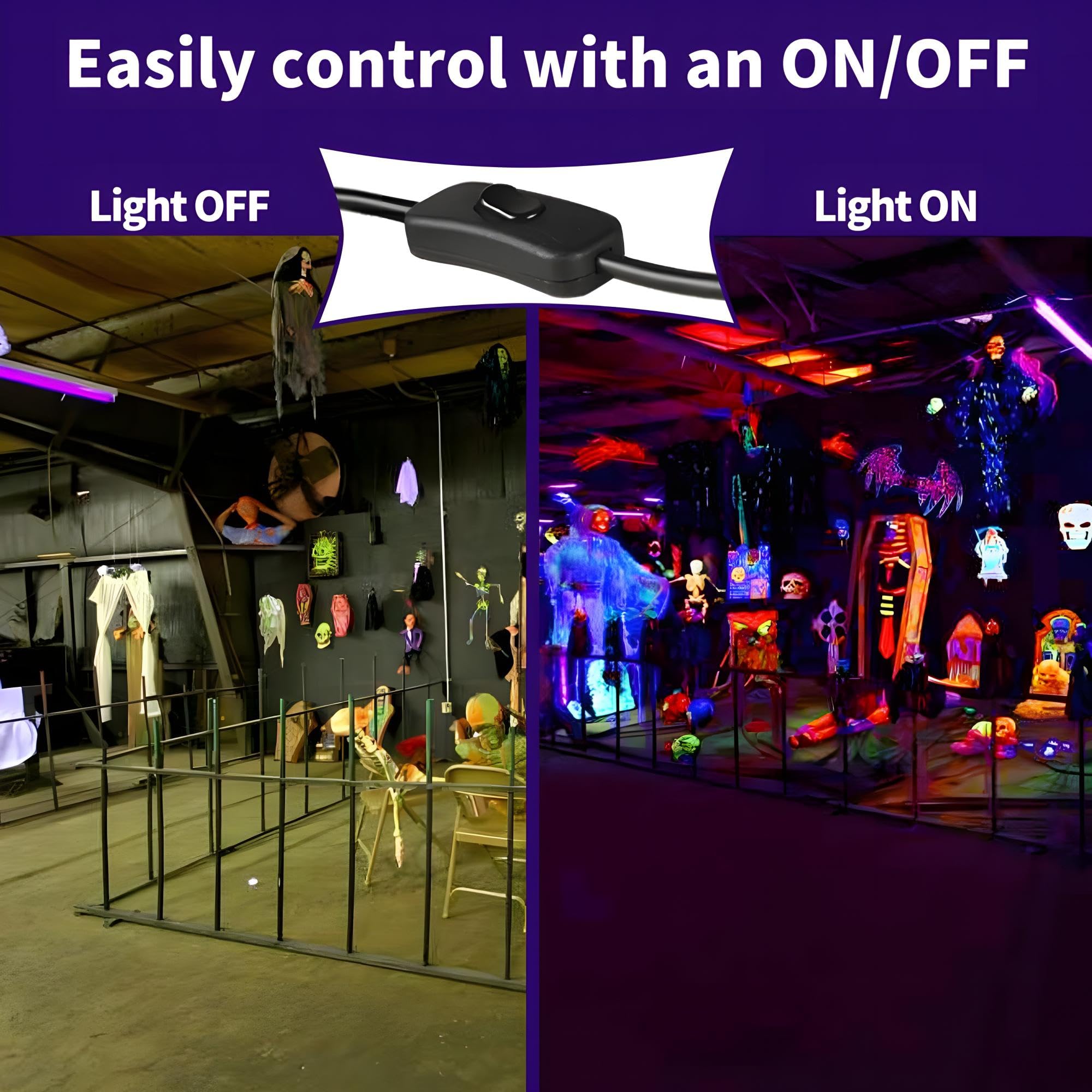 40W Led Black Light Bar, Blacklight With 6Ft Cord & Switch, Ip66 Waterproof Black Lights For Glow Party, Halloween, Birthday, Body Paint, Bedroom, Classroom, Each Light Up 24X24Ft, 8 Pack