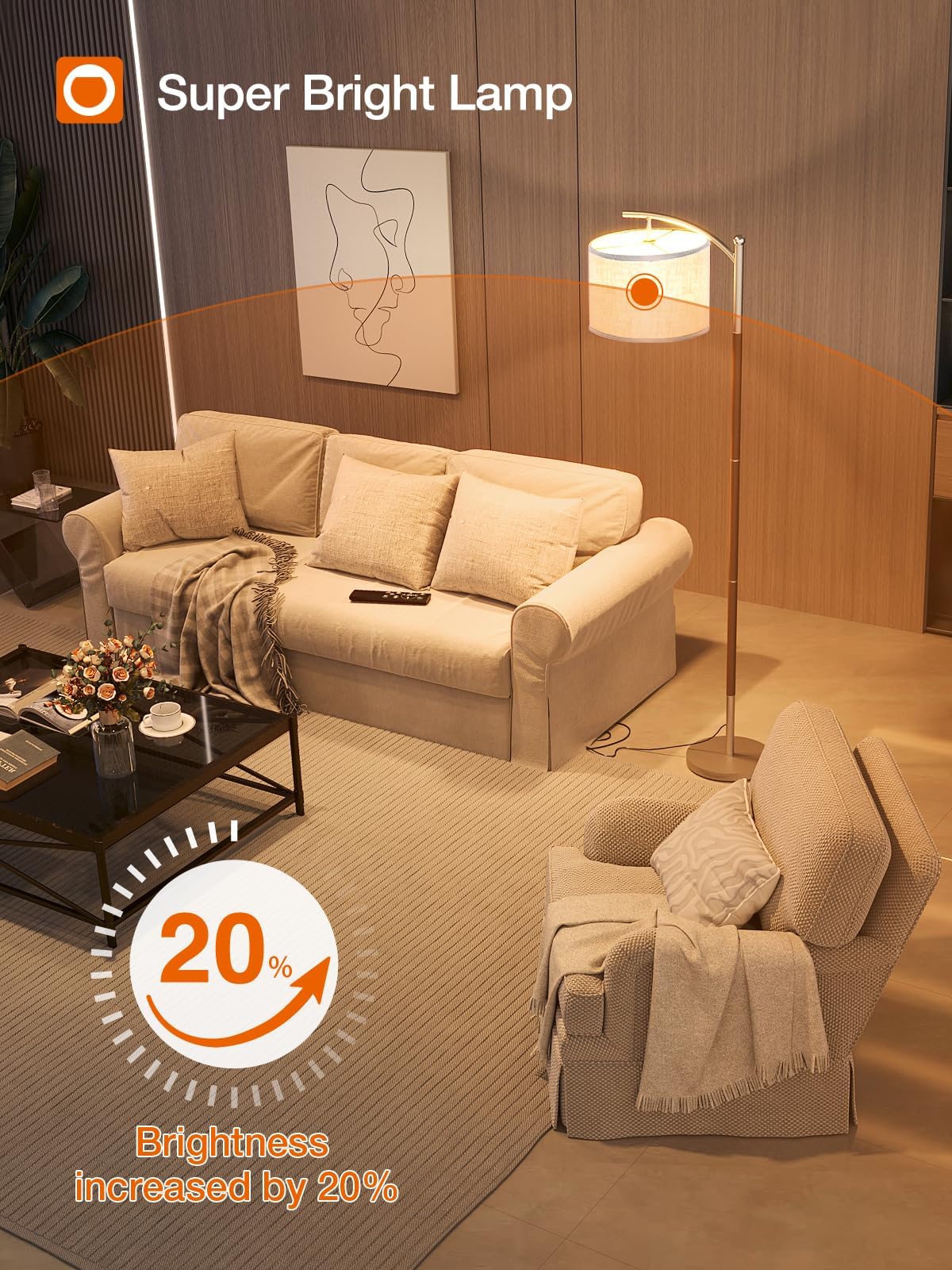 Addlon Floor Lamp For Living Room With Remote, Dimmable Standing Lamp With Linen Lampshade For Bedroom, Office, Lamps With 9W Le