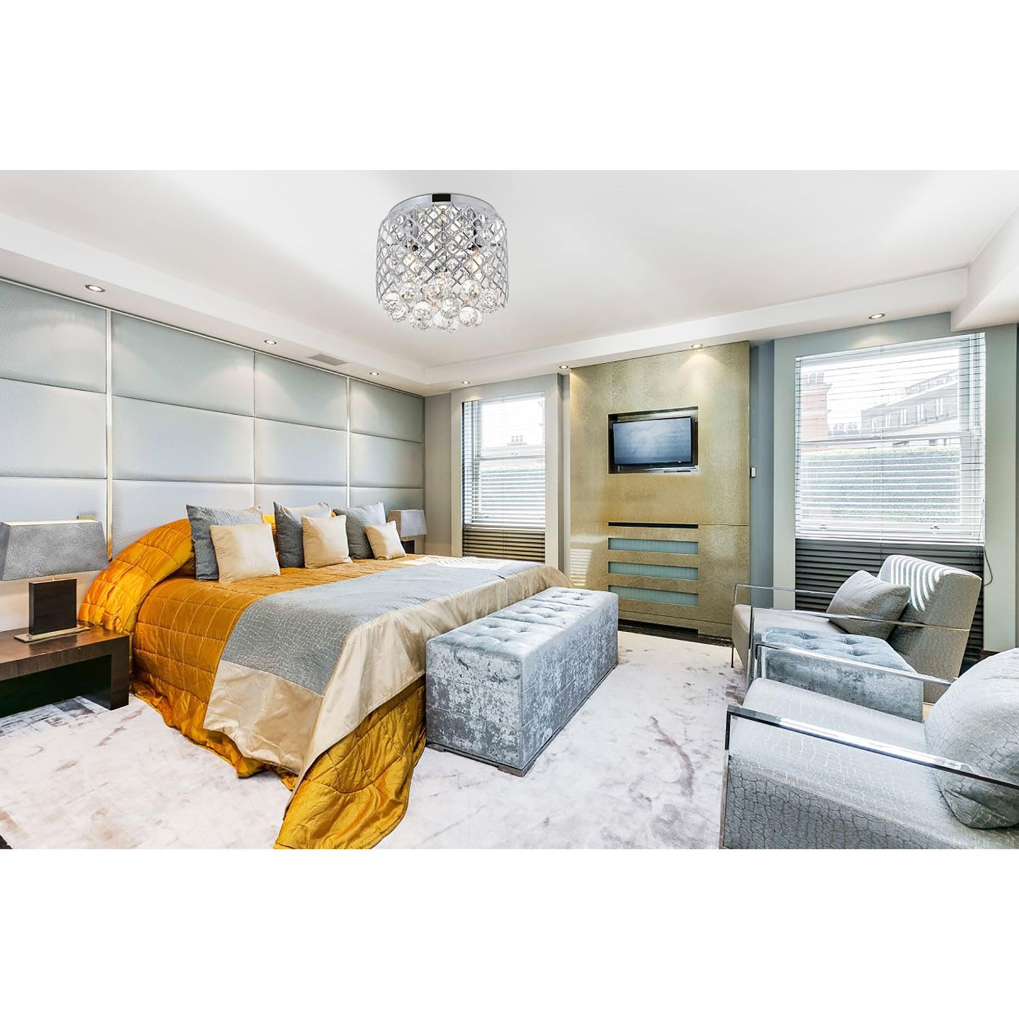 Living District Indoor Modern Home Decor Bright Tully 3 Light Chrome Flush Mount