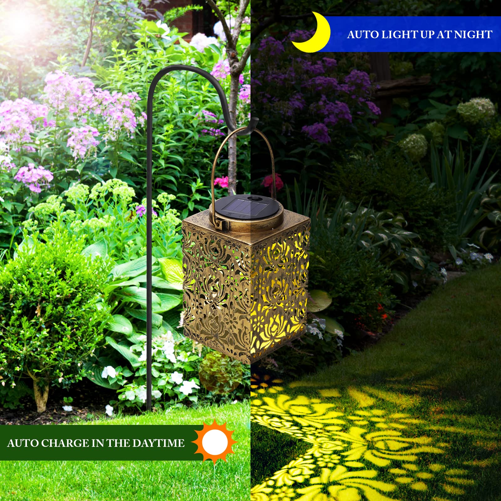 Ywywled Solar Lanterns 2 Pack - Waterproof Metal Garden Lights For Patio, Yard, Decor, Gifts