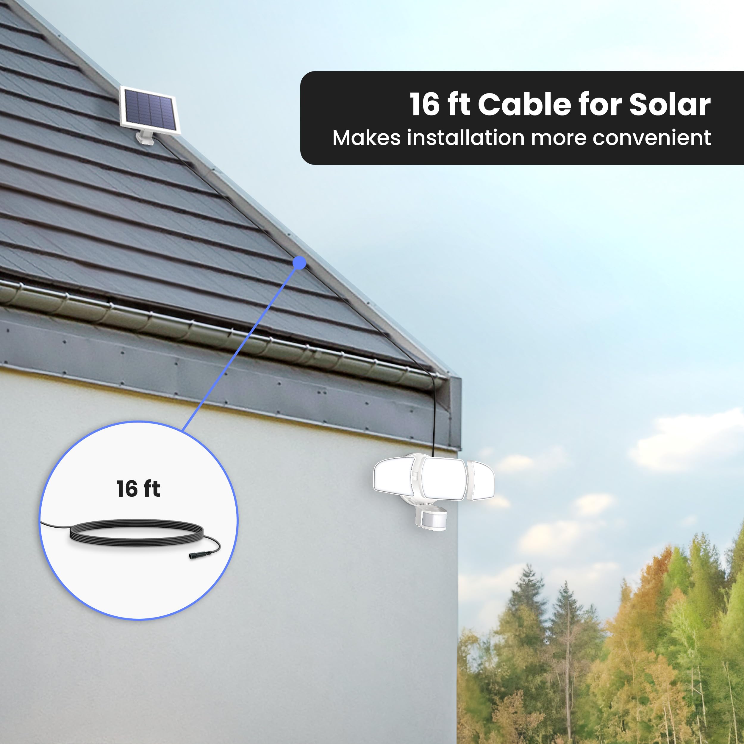 Feit Electric Outdoor LED Triple Head Solar Security Flood Lights, 3000 Lumens, Dusk-to-Dawn, 5000K Daylight, White, 1 Pack, Model S13T