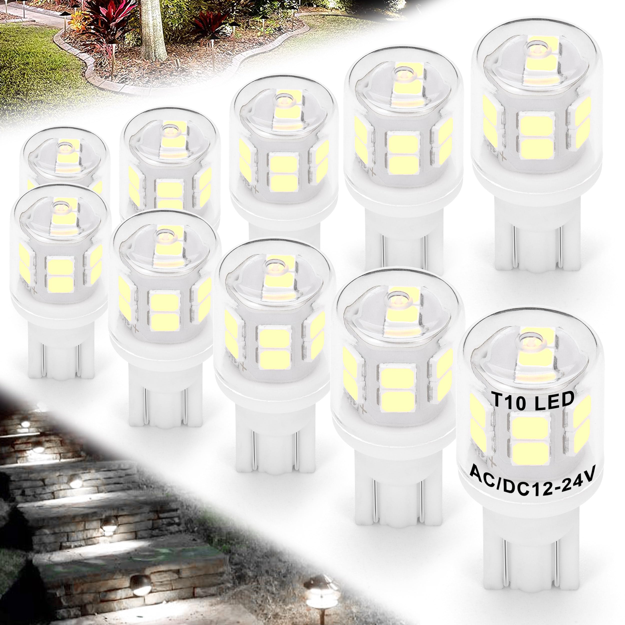 12V T5 T10 Wedge Base Led Bulbs 2 Watt Replace 11W 18W Incandecent Bulbs 300Lm 6000K Daylight White 194 921 Led Bulb For Rv Camp