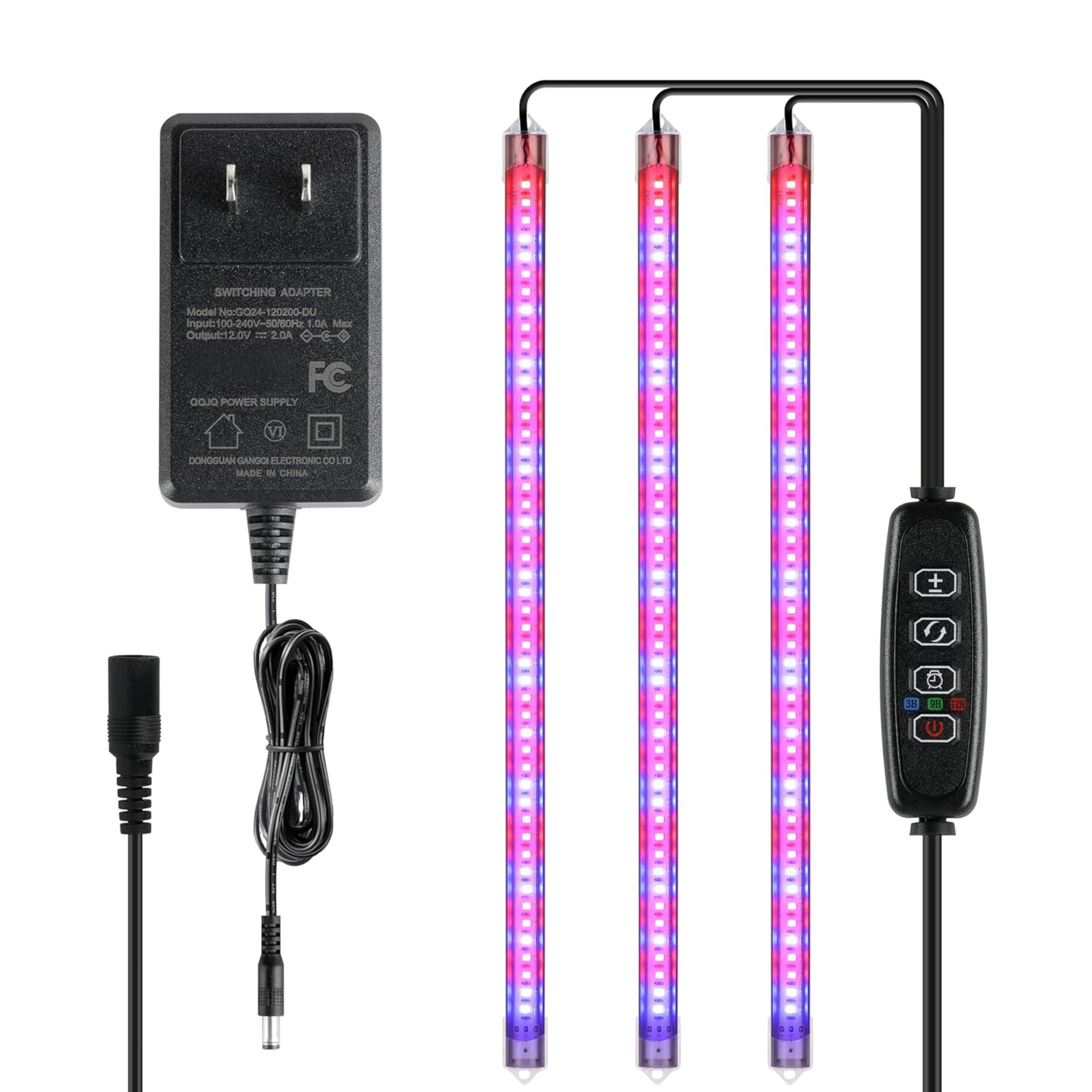 iPower 40W LED Grow Light Strips, Full Spectrum, 3 Tubes, 48 LEDs Each, Auto ON/OFF Timer, Dimmable, Mix Color