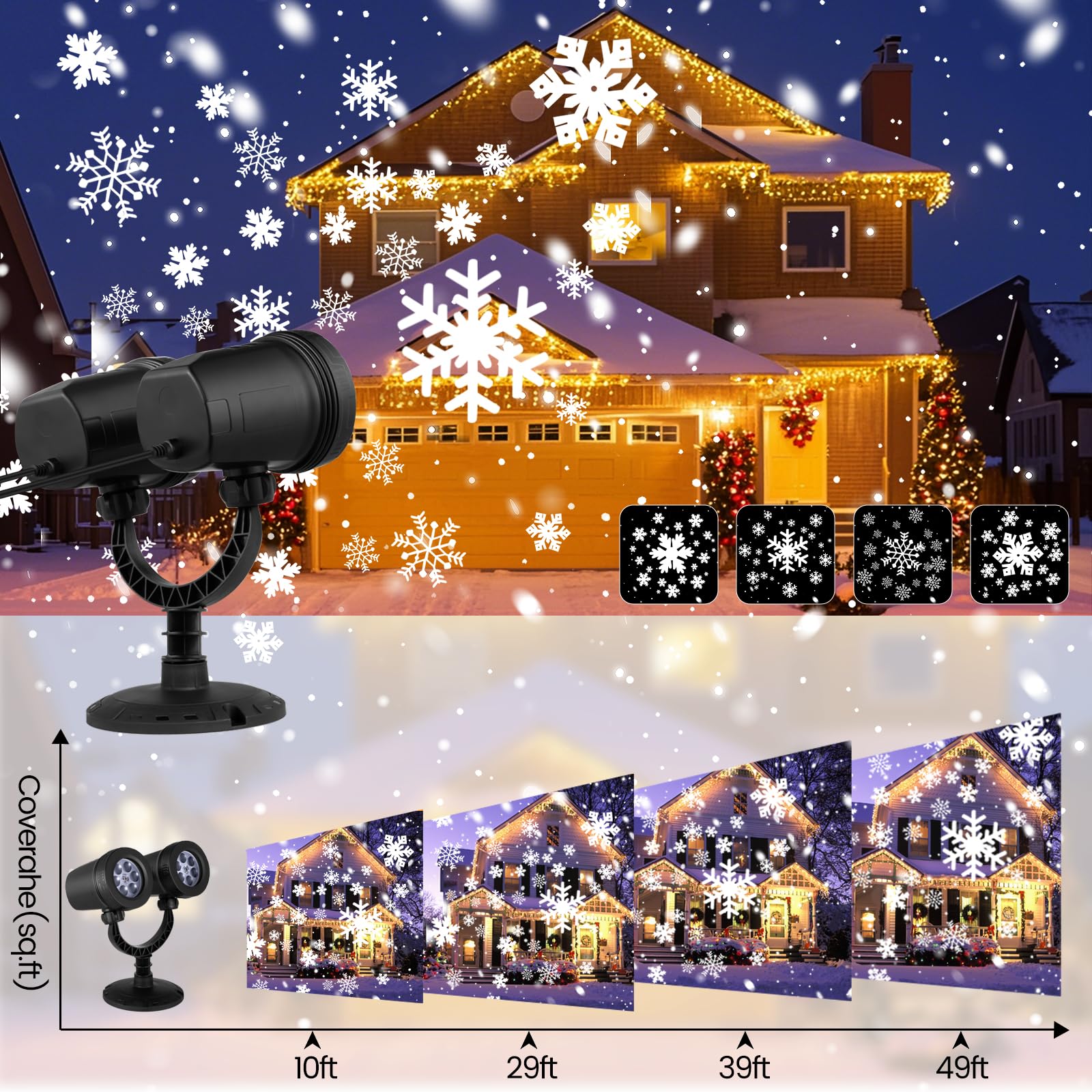 Christmas Snowflake Projector Lights Outdoor, Double Head Brighter Dynamic Led Waterproof Light, Christmas Decorations Projector